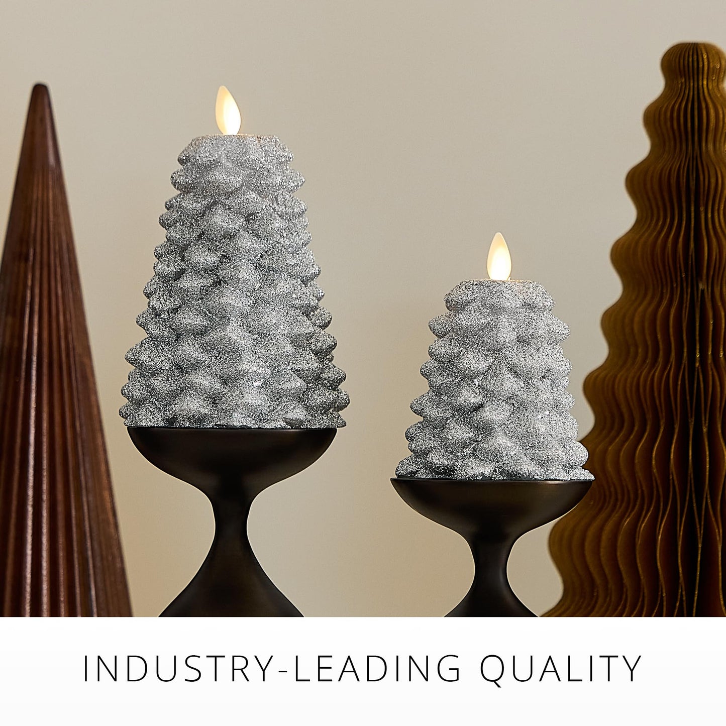Luminara Brilliant Silver Glitter Flameless LED Candle North Tree Moving Flame Pillar (3.3" x 4.3")