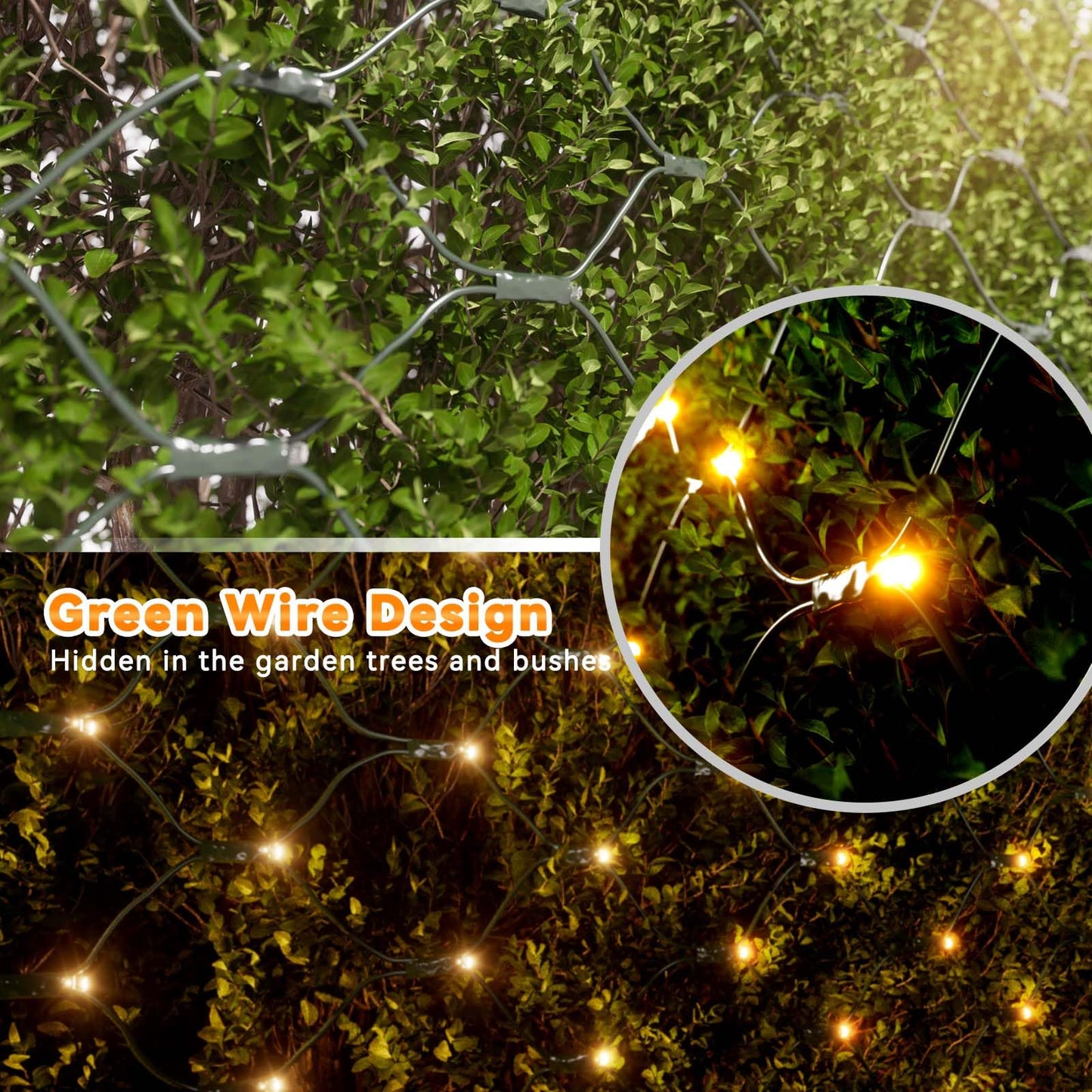 LitHome 14.8FT x 5FT Christmas Net Lights Outdoor Mesh Lights, 300 LED Warm White Net Light 8 Modes Connectable, Waterproof Giant Christmas Mesh Light Green Wire for Bushes Garden Yard Party Decor