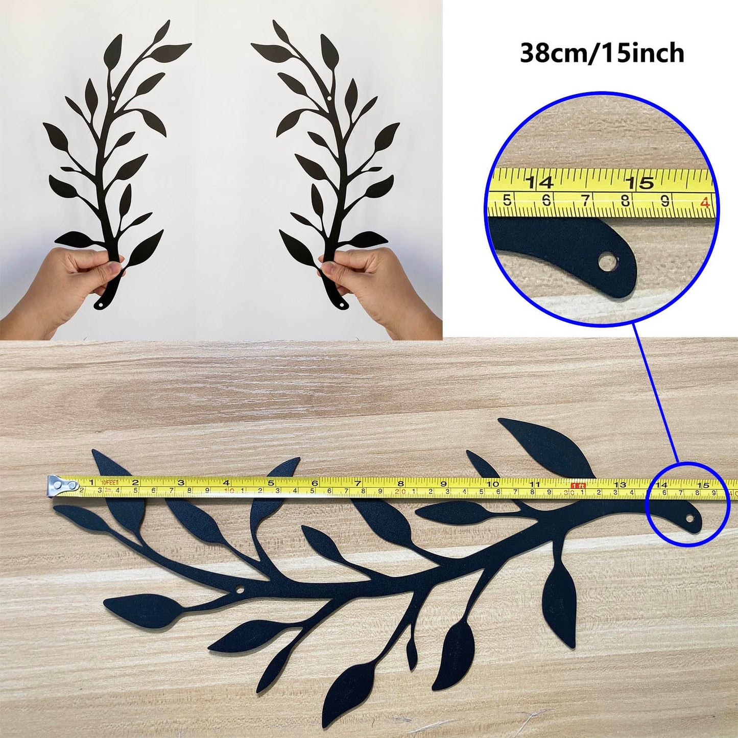 Yuzhuo 2 Pieces Metal Tree Leaf Wall Décor Branch Leaf Wall Art for Indoor Outdoor Garden Home Bedroom Living Room Decorations (Black)