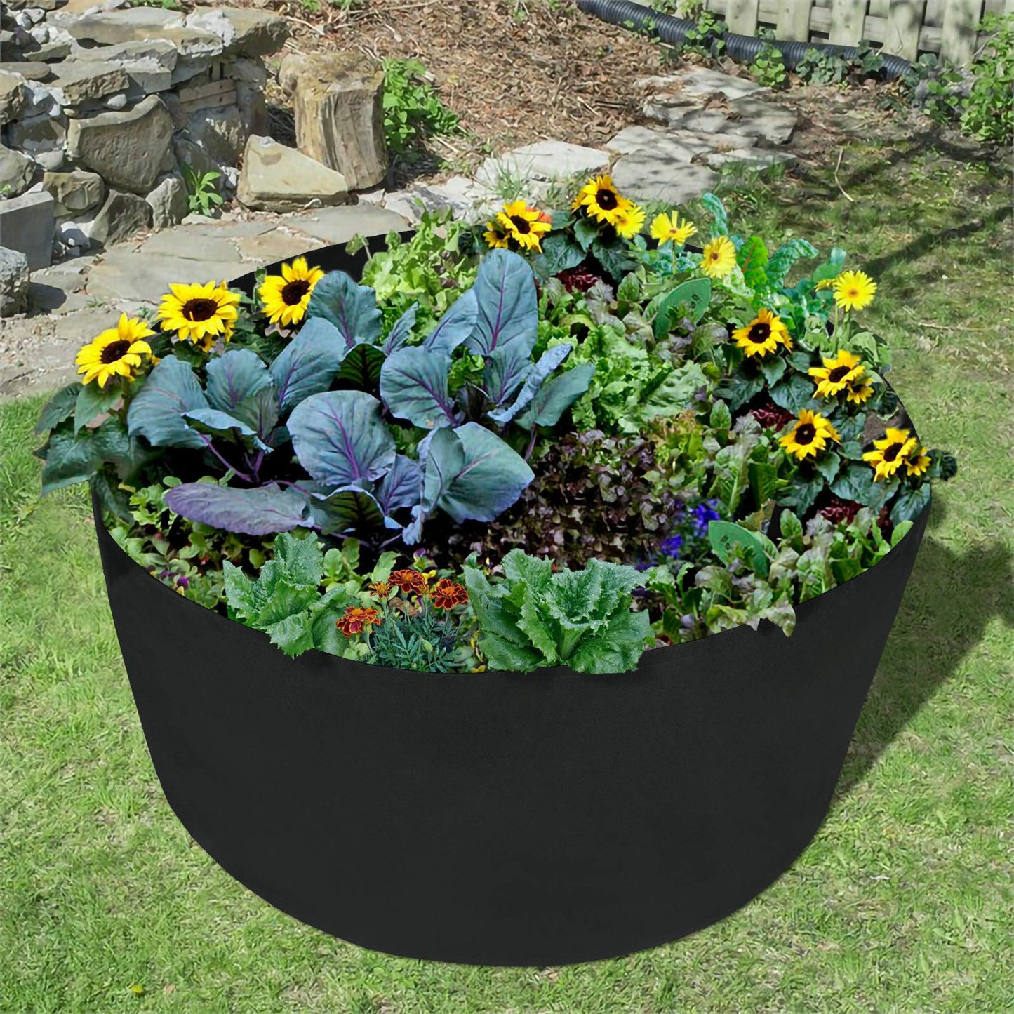 Xnferty 150 Gallons Extra Large Round Raised Garden Bed, Deep Soil Diameter 46"/ Height 22" Planting Container Grow Bags Durable Felt Fabric Planter Pot for Plants,Vegetables,Flowers (Black)