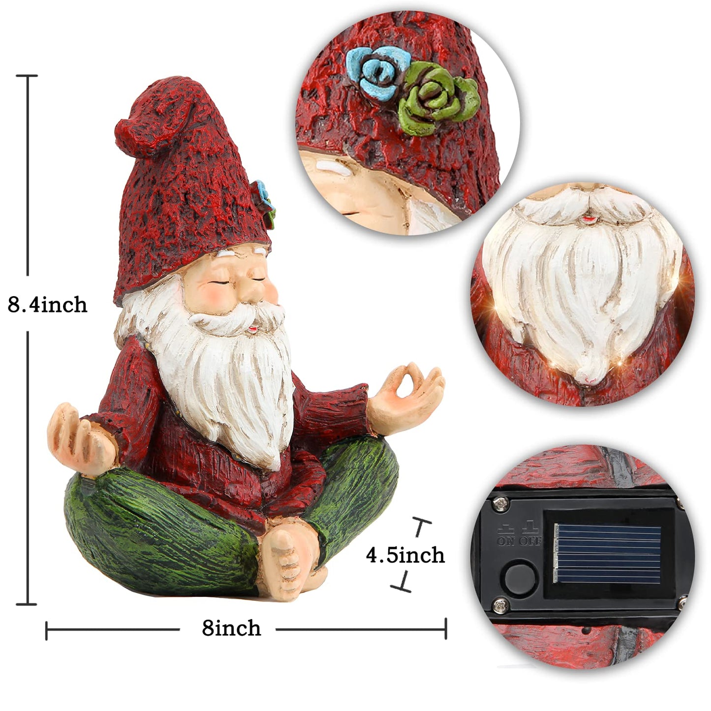 Smadeer Garden Yoga Gnome Statue, Outdoor Gnomes Figurine with Solar Lights, Knome in Yoga Pose for Garden Decor, Elf Sculptures and Statues for Patio Lawn Yard
