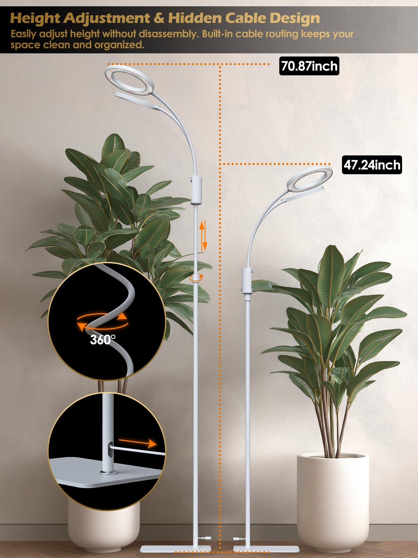 Smart Grow Lights for Indoor Plants, 48W Plant Light with Auto-Timer, Full Spectrum LED Grow Light, Adjustable Height & Stepless Dimming,Plant Assistant Suitable for Most Plants (White(Dual Heads))
