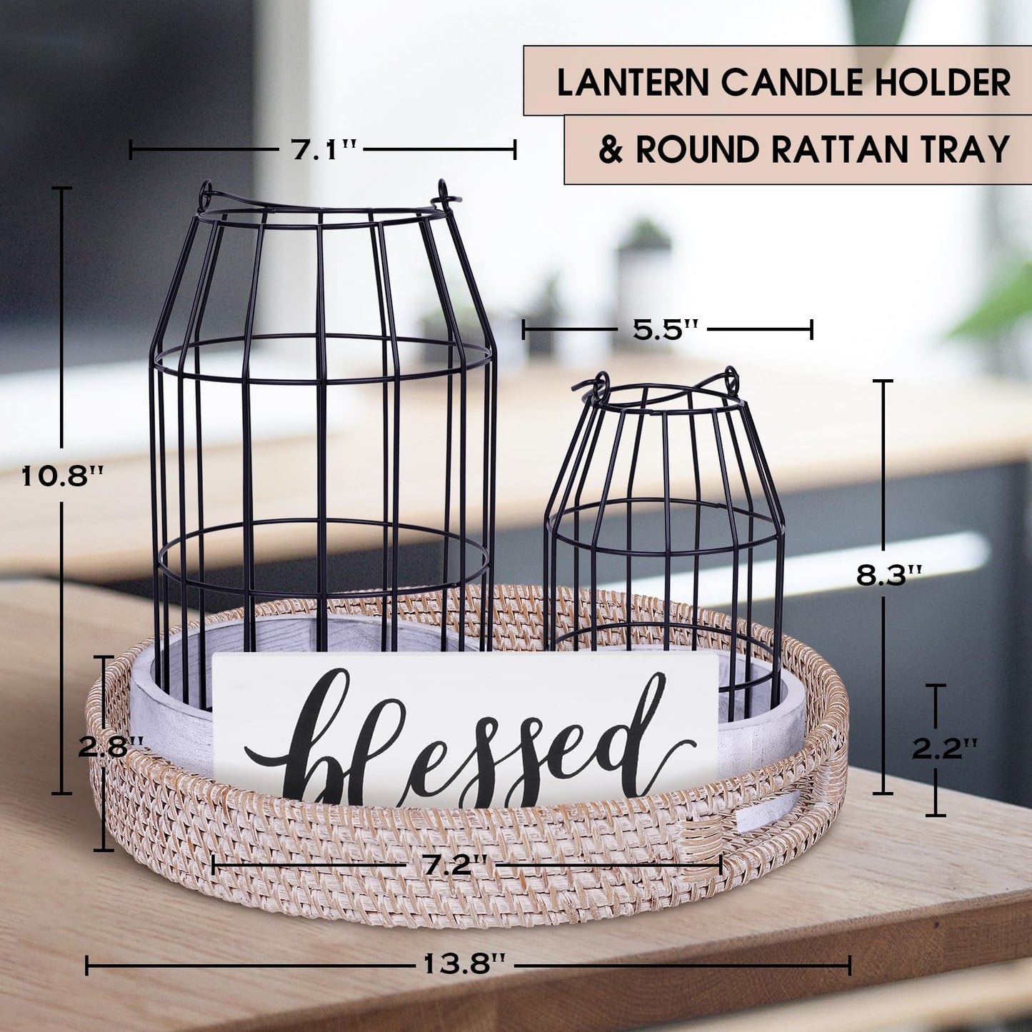Rustic Farmhouse Decor Set of 7 - for Living Room Dining Table Centerpieces Fireplace Home Decoration- Modern Upscale Kitchen Counter Decor