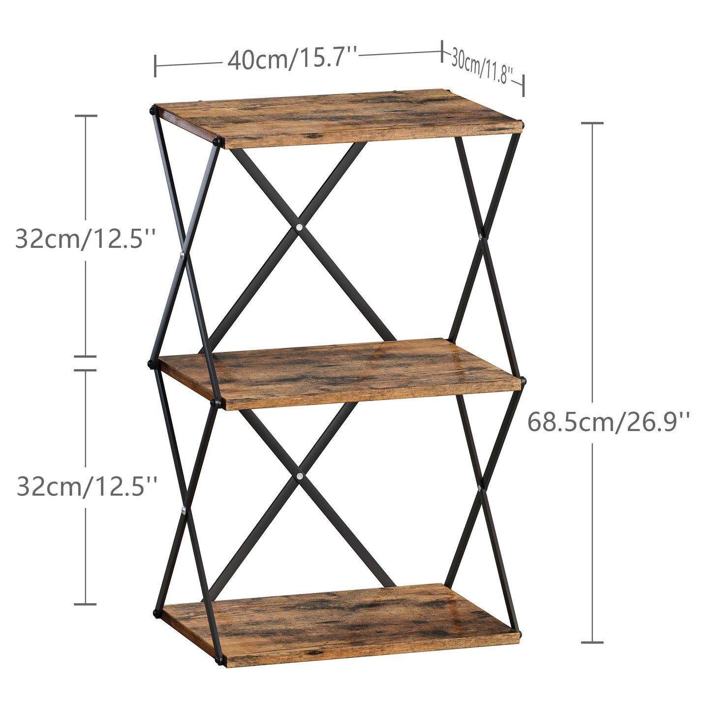 IRCPEN 3-Tier End Table Small Side Table Tall Bedside Night Stand with Storage Sofa Side desks for Living Room Bedroom Office Bathroom Small Space Rustic Brown ET-03RB