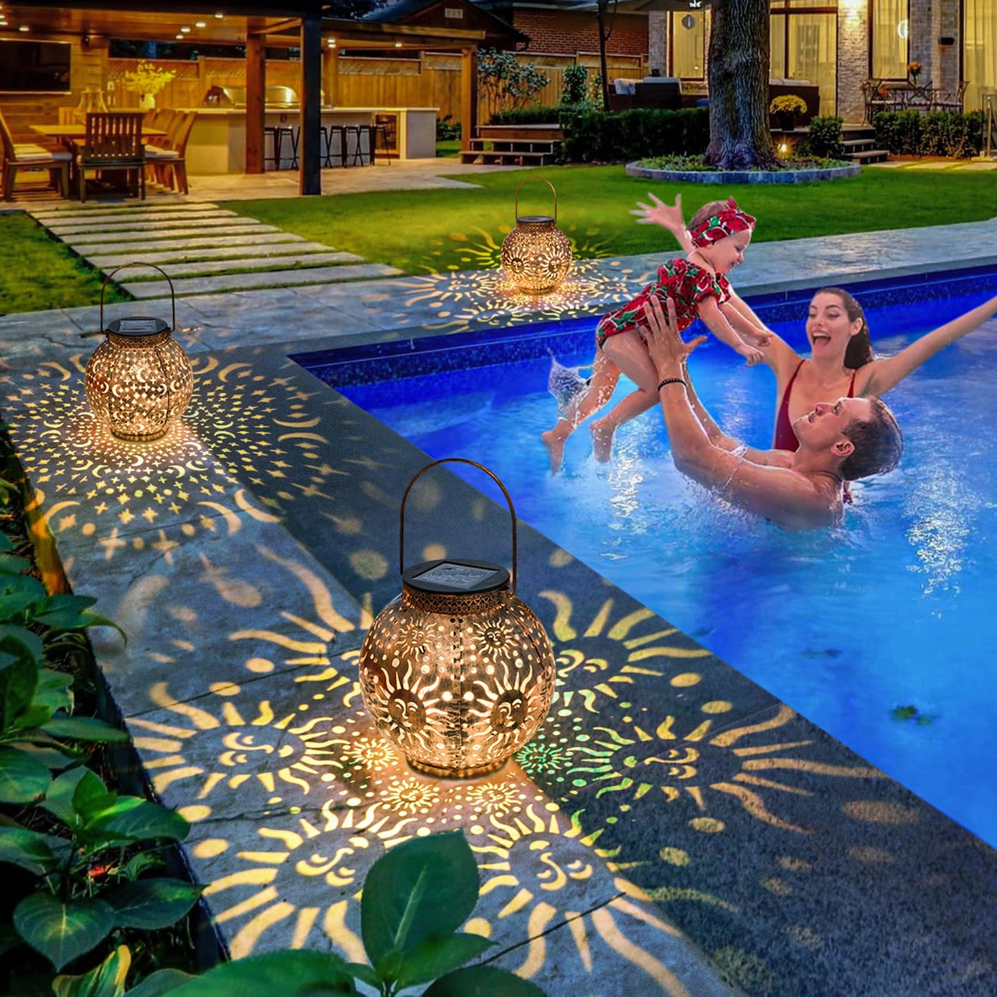 Go2garden Gifts 2Pack Solar Lanterns Outdoor Waterproof Mothers Day Gifts for Mom Moon Star Sun Solar Lights for Balcony, Yard,Birthday Gifts for Women Grandma Wife (Bronze)