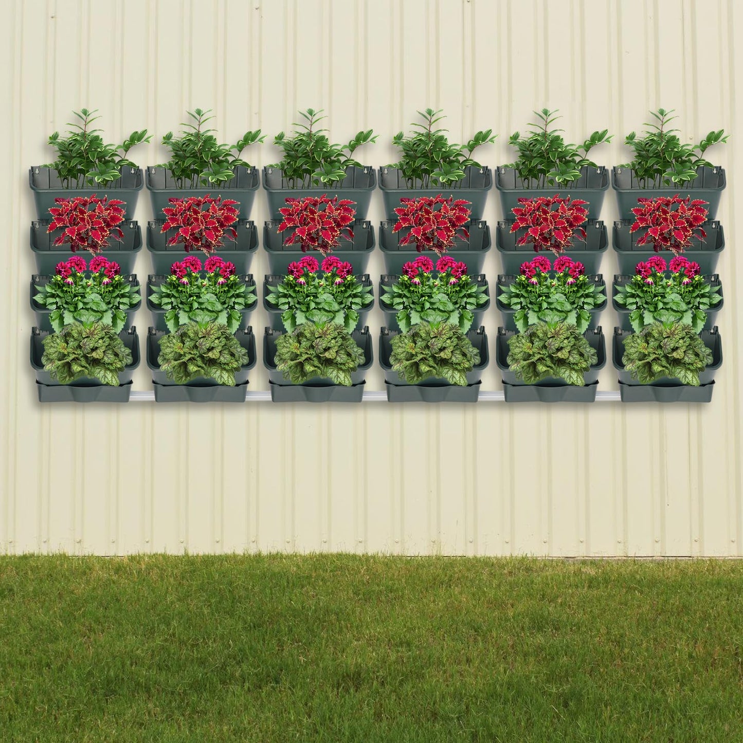 Liffshsy Hanging Vertical Wall Planter, Stackable Wall-Mounted Planter Indoor Outdoor with 6 Drainage Pot 18 Plastic Pot 6.56ft Drainage Pipe Vegetable Hanging Pocket Holder Flowerpot(Army Green 24)