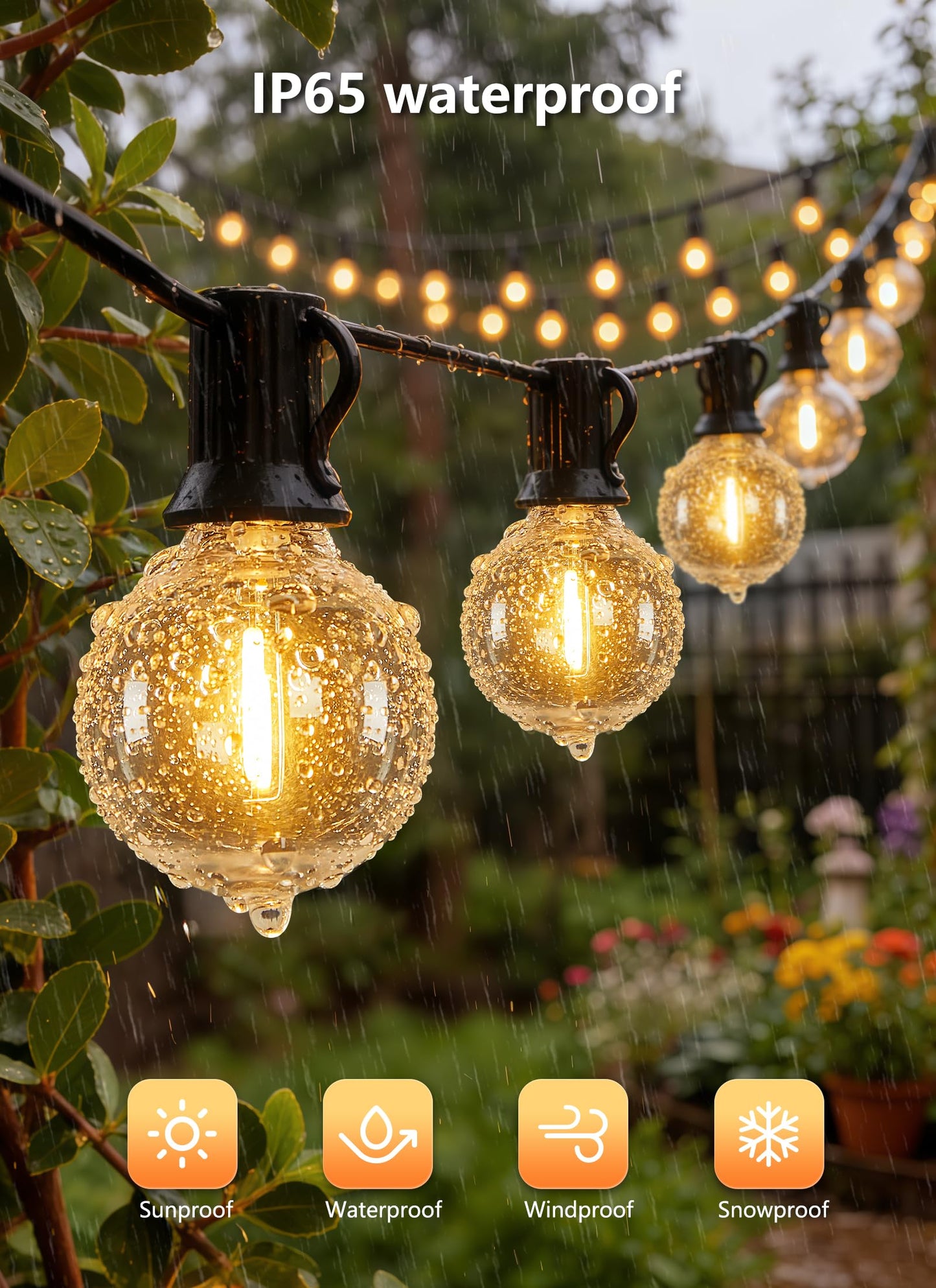 Outdoor String Lights with Remote, 100Ft Outside Waterproof Light with Dimmable G40 LED Bulbs, Shatterproof Connectable Hanging Patio Lights for Porch, Backyard, Bistro, Deck, Balcony, Home Decor