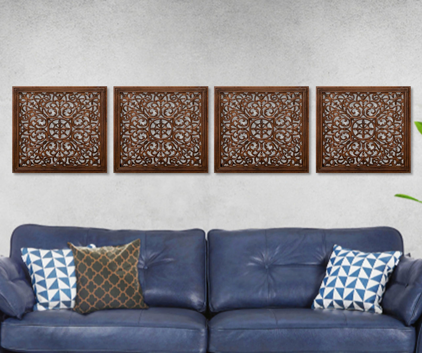 The Wooden Town Kashmiri Wall Décor – Set of 4 (16x16 Inch) | Handcrafted Wooden Wall Panels & Hanging Plaques for Living Room, Home & Office | Burnt Finish Decorative Art for Walls