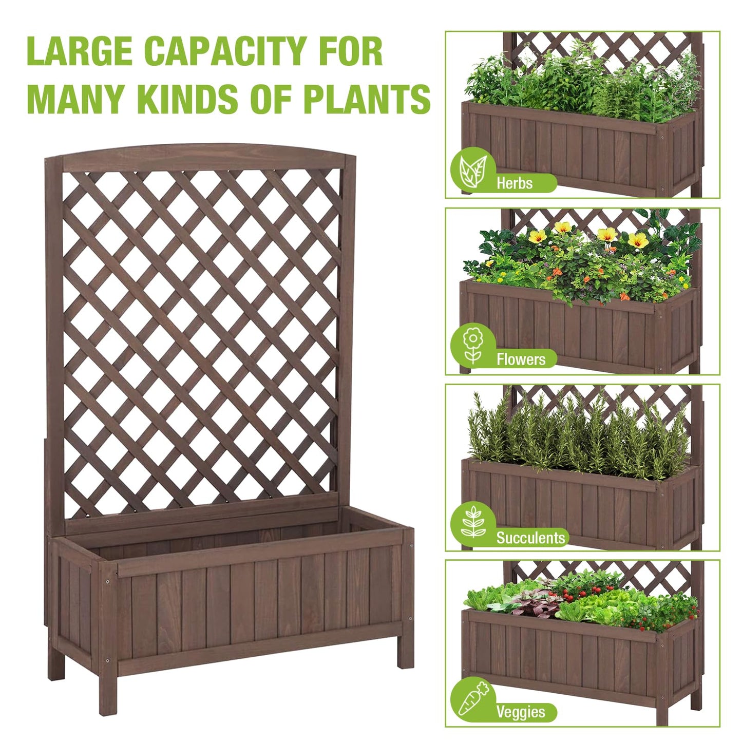 GUTINNEEN Planter Box with Trellis Outdoor Tall Flower Standing Vertical Lattice Frames for Climbing Plants Large Bottom Space for Patio Garden Flower Bed