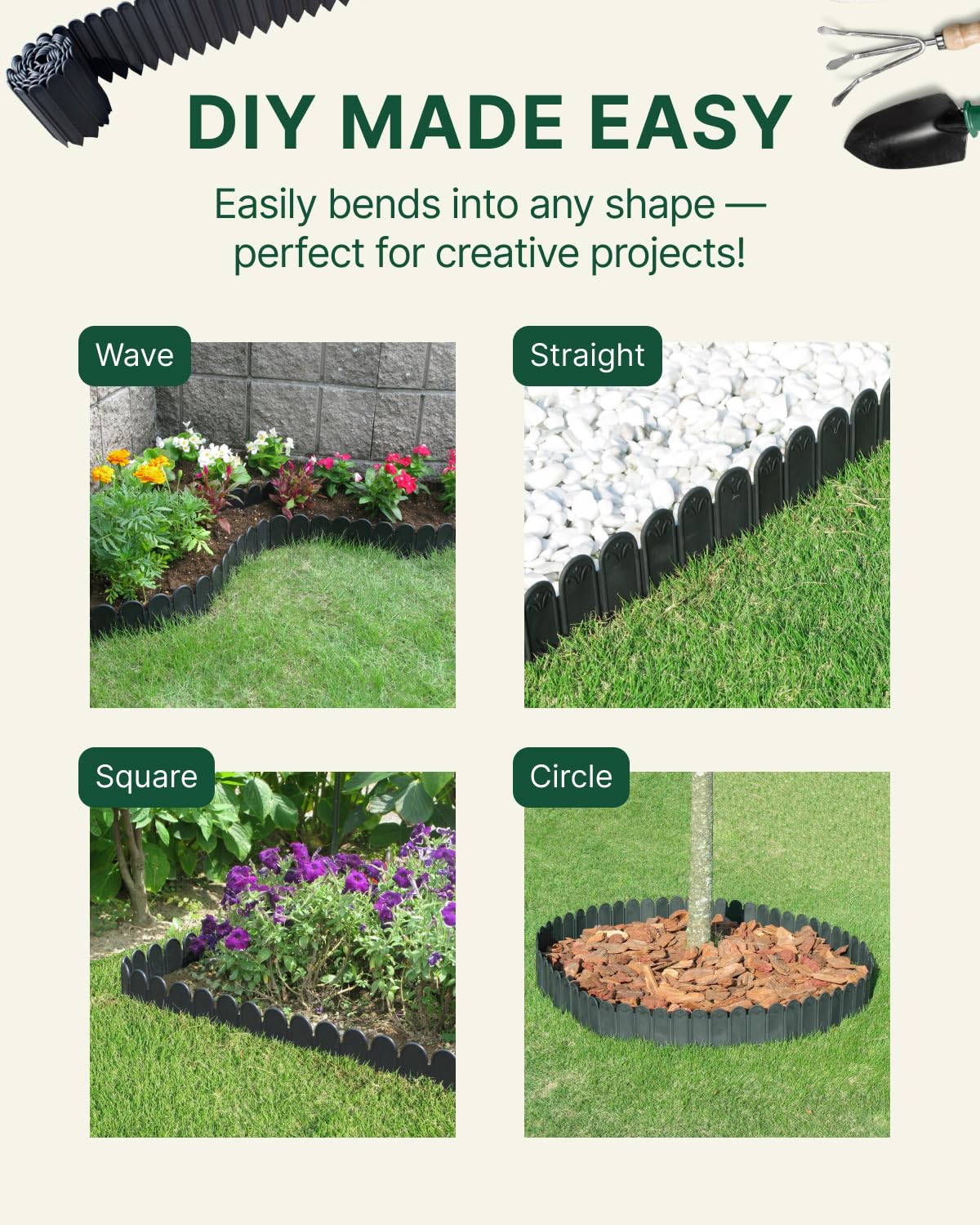 DAIM FlexWall Edge Landscape Edging, Fancy Garden Edging for Landscaping, Sturdy Garden Fencing & Landscape Border that Retain Soil & Stop Weeds, for Landscaping & Fencing Project, Black, 6" x 16.5 ft