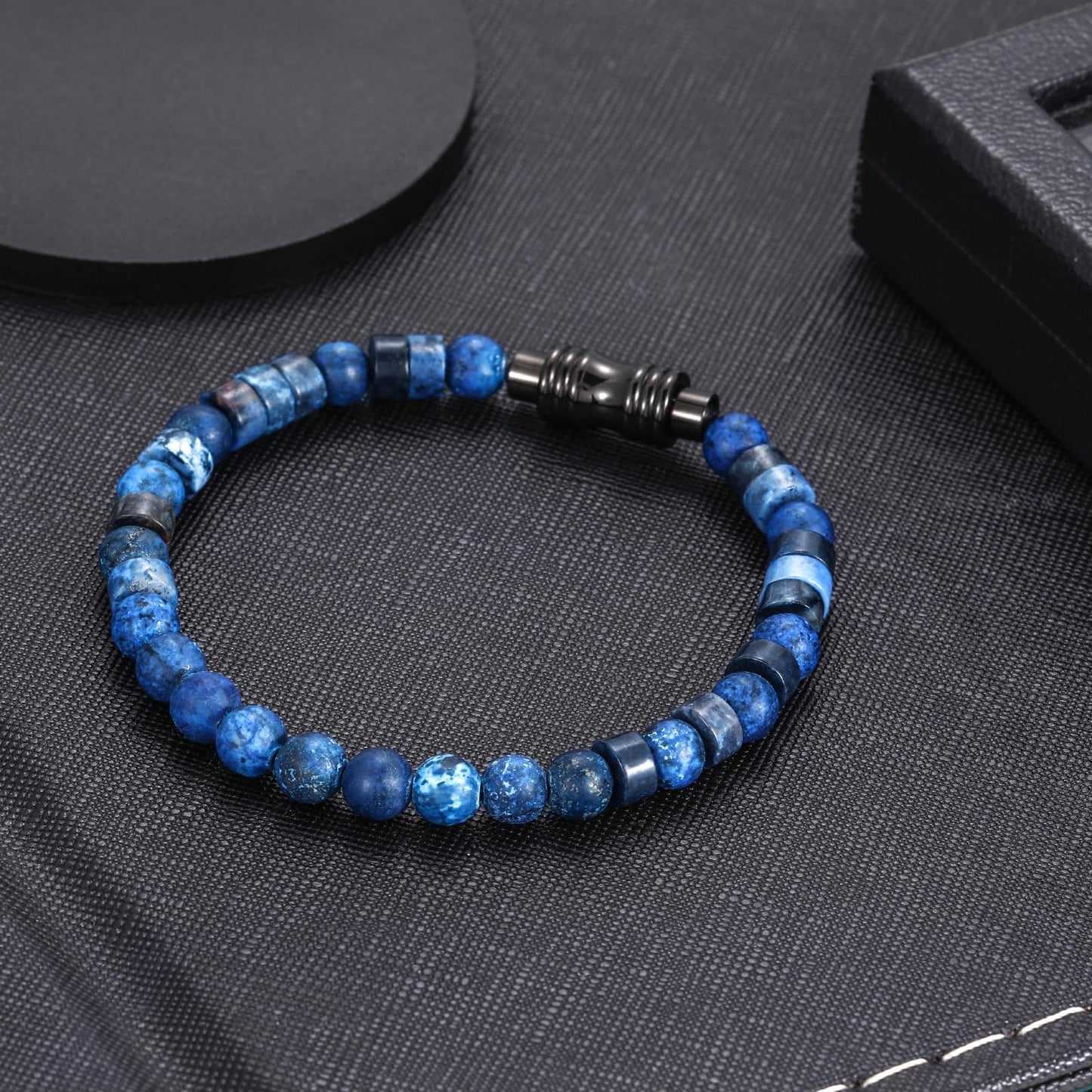 TRUMIUM Beaded Bracelets for Men Women Hematite 6mm Lapis Lazuli Mens Bracelet Gemstone Jewelry for Him 9 Inch Length