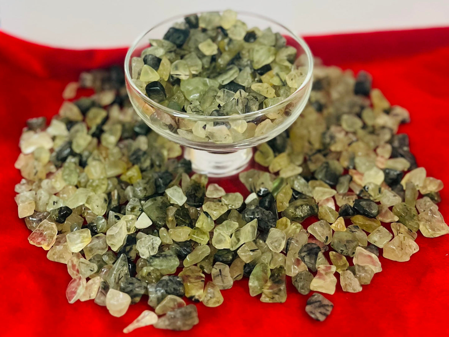 Indian Consigners Natural Crushed Polished Tumbled Gem Stone Chips, Decoration & Healing Crystals(Prehnite)