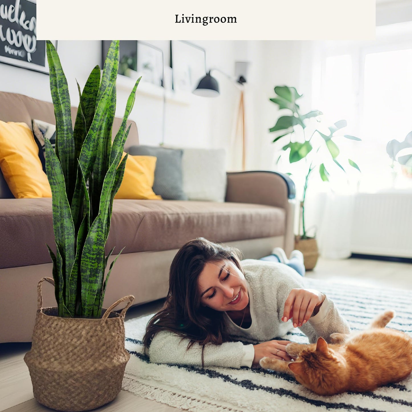 KOL 3ft Artificial Snake Plant, Fake Sansevieria Potted Plants, with Thick Lifelike Faux Leaves, Indoor Home Office Decor, Mother-in-Law Tongue Houseplant, 35in, Green