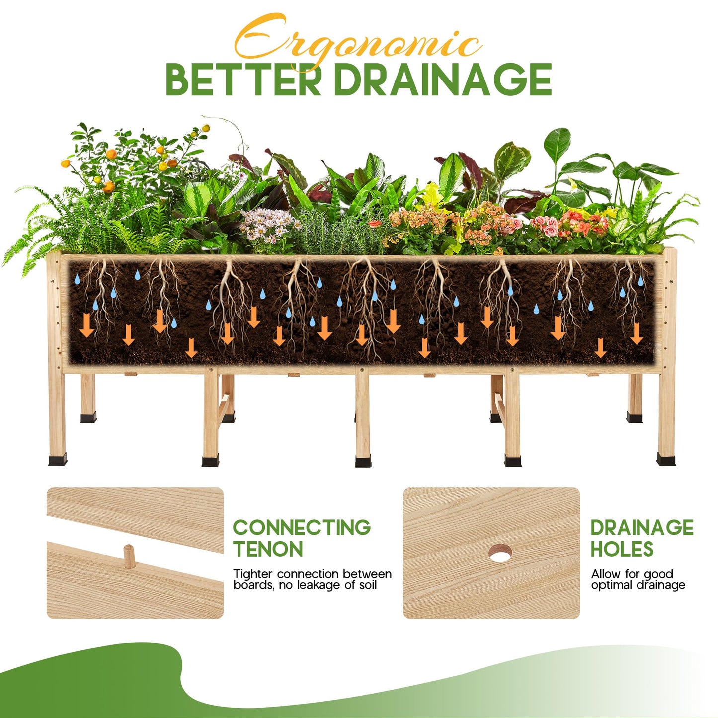 AMERLIFE 7x2 Ft Raised Garden Bed with Legs and Drainage Holes, 16 Inch Deep Elevated Wood Planter Box for Vegetables, Flowers, Herbs, Balcony, Patio, Backyard