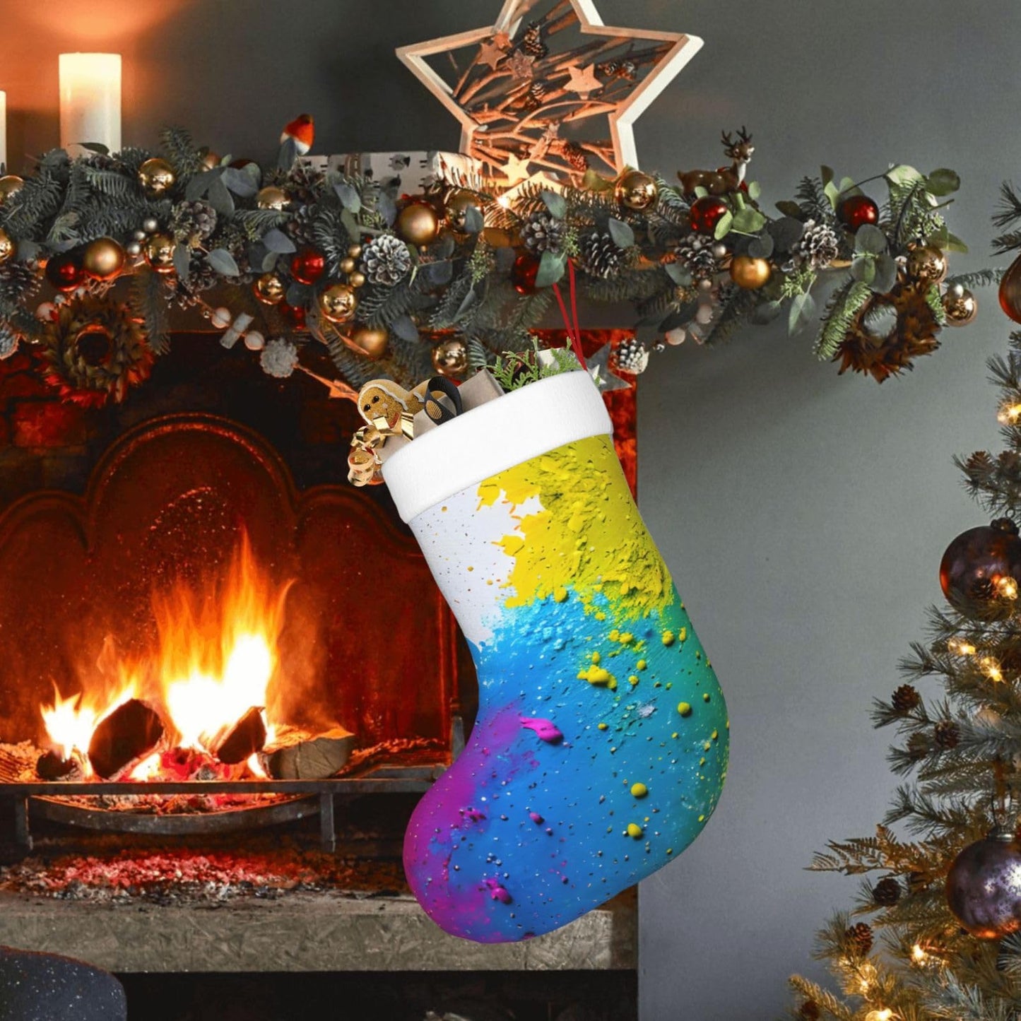 KOPUUYRD Paint Splatter Backdrop Print Luxurious Holiday Socks,Unique Christmas Socks for Joyful Season,Festive Ornament Classic