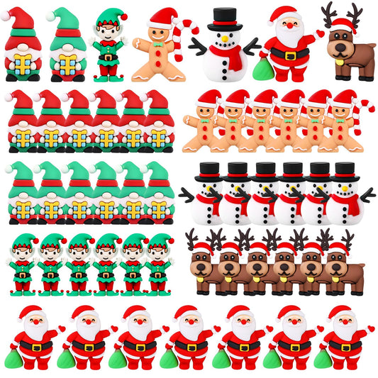 Halloscume 50 Pcs Mini Christmas Figurines Rubber Miniature Snowman Santa Gnome Reindeer Gingerbread Collectible Elf Figurines Ornaments for Home Table Decoration Xmas Holiday Party Supplies Gift