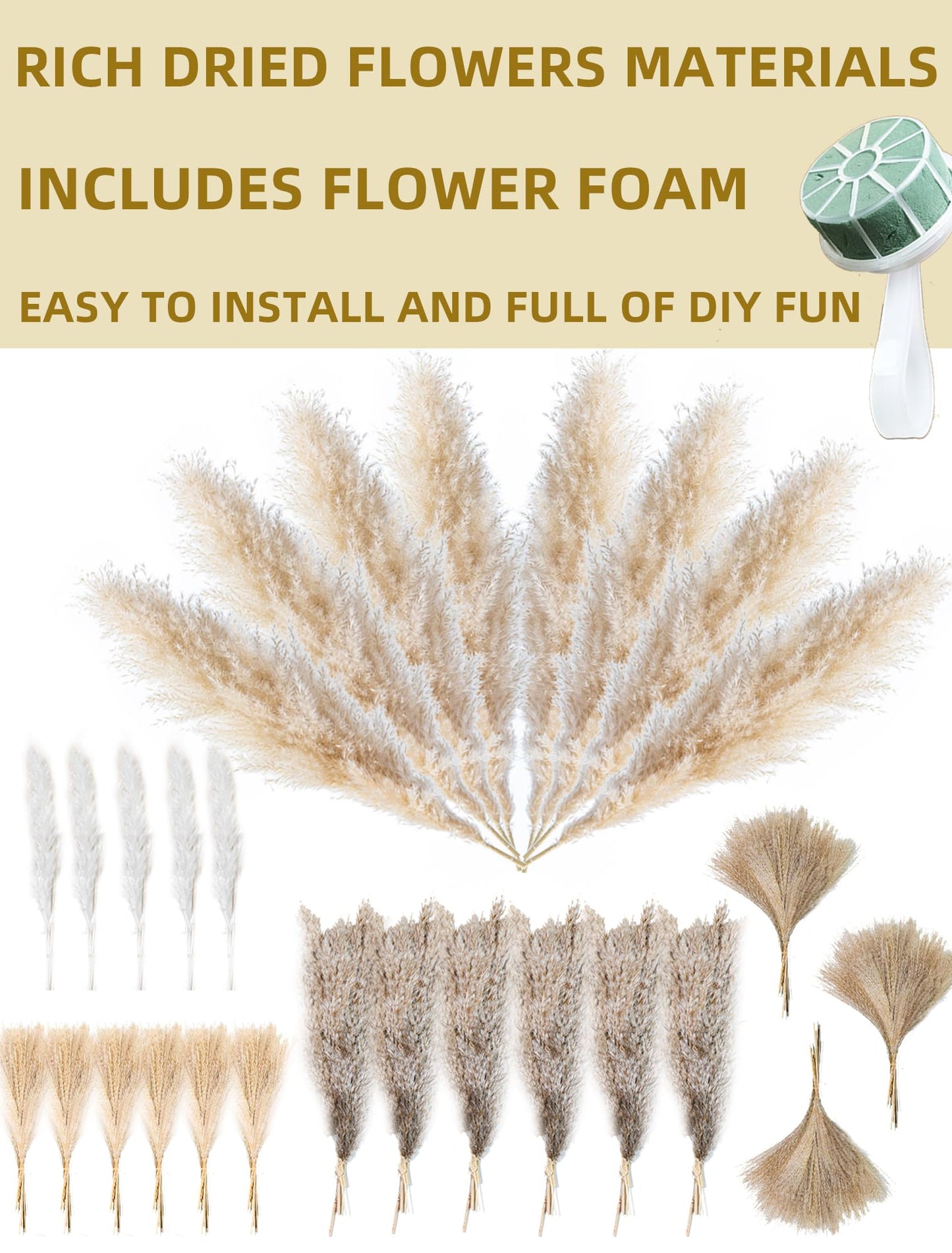 Fluffy Boho Wall Decor - DIY Pampas Grass Kits,Need to Assemble,Decorative Pampas Cloud,Mirror Decorative,for Entryway Bedroom Living Room Bathroom House Warming Gifts New Home Essential