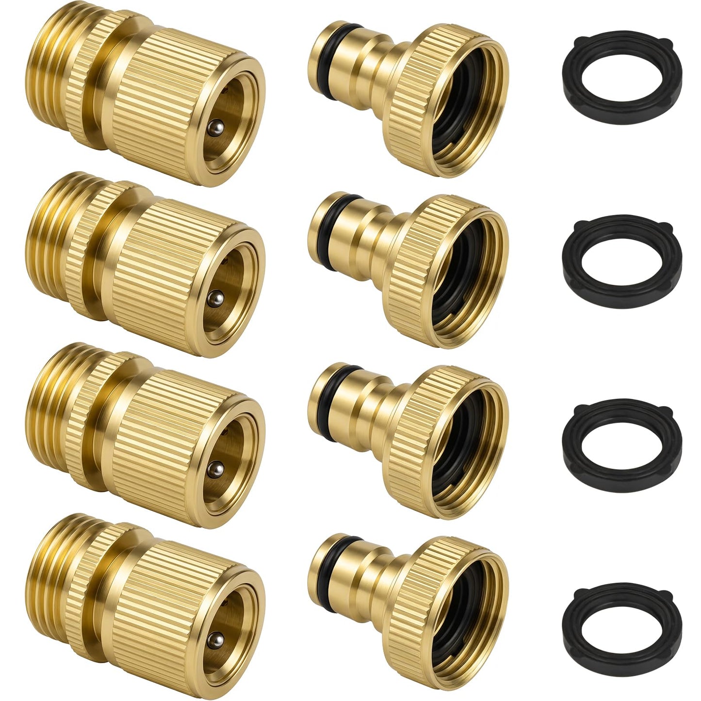 Dalmbox Solid Brass Garden Hose Quick Connect Fittings, 3/4" GHT,Quick Connect Kit, Female &Male Connectors with Extra Washers, Leak-Resistant, Quick Release Hose Connector for Garden Watering,4 sets