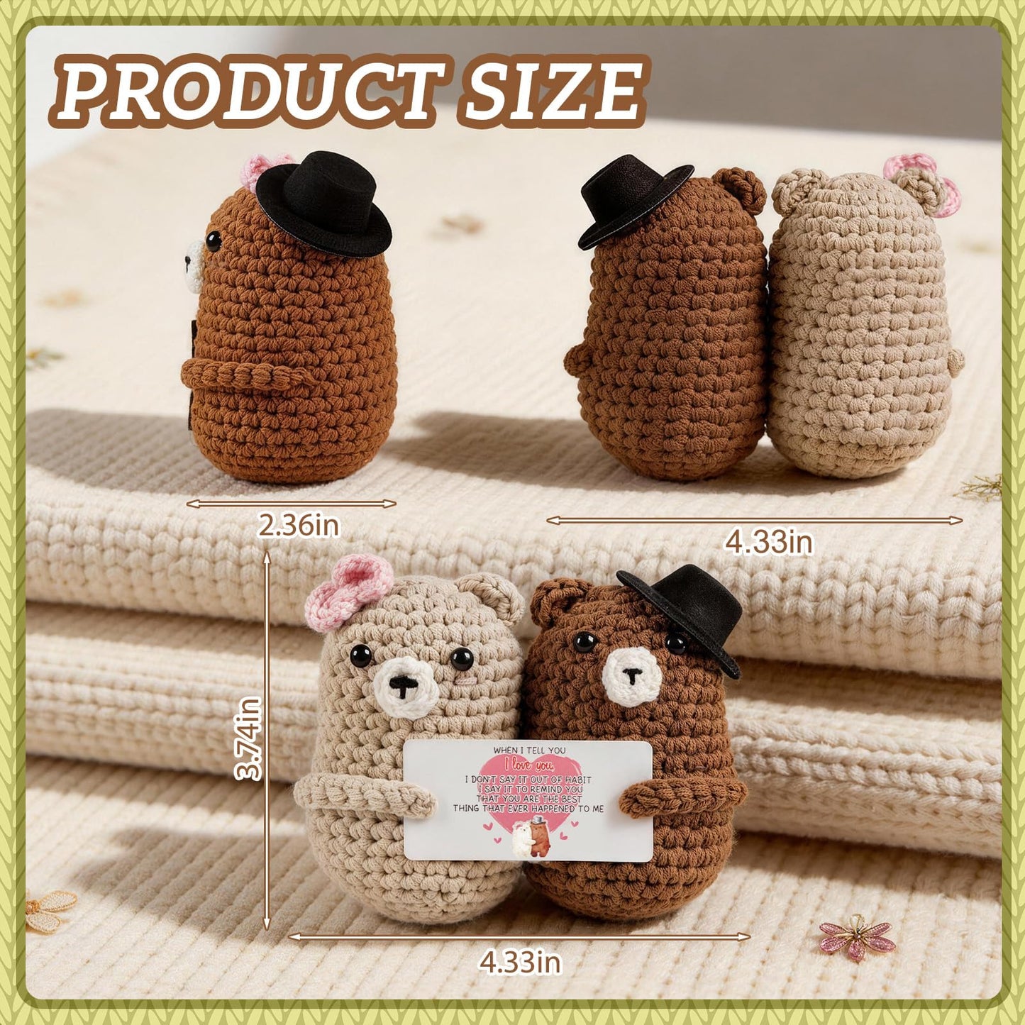 WenmthG Bear Couple Crochet Gift – Handmade Knitted Bear Lovers – Wedding Engagement for Couples, Husband Wife, Boyfriend Girlfriend