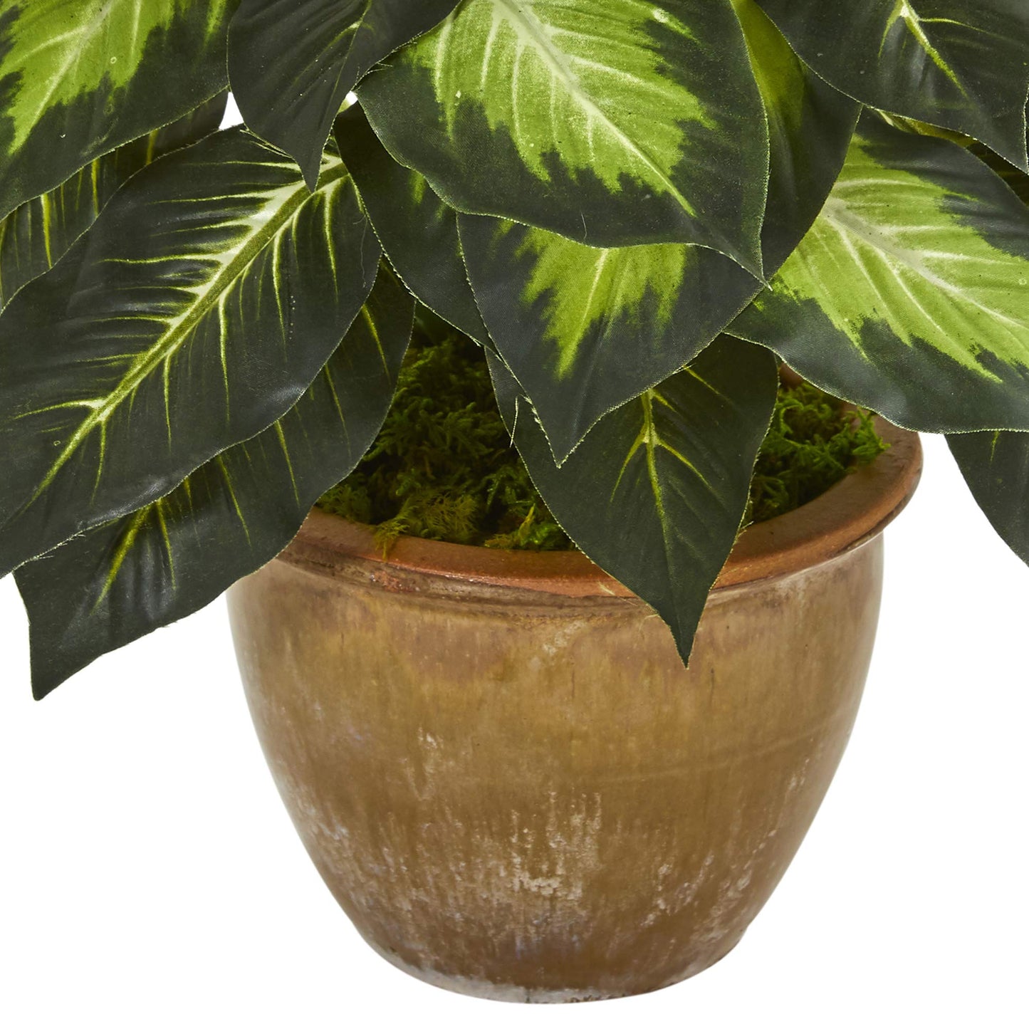 Nearly Natural Artificial Dieffenbachia Plant Faux Greenery in Ceramic Planter for Indoor Home Decor