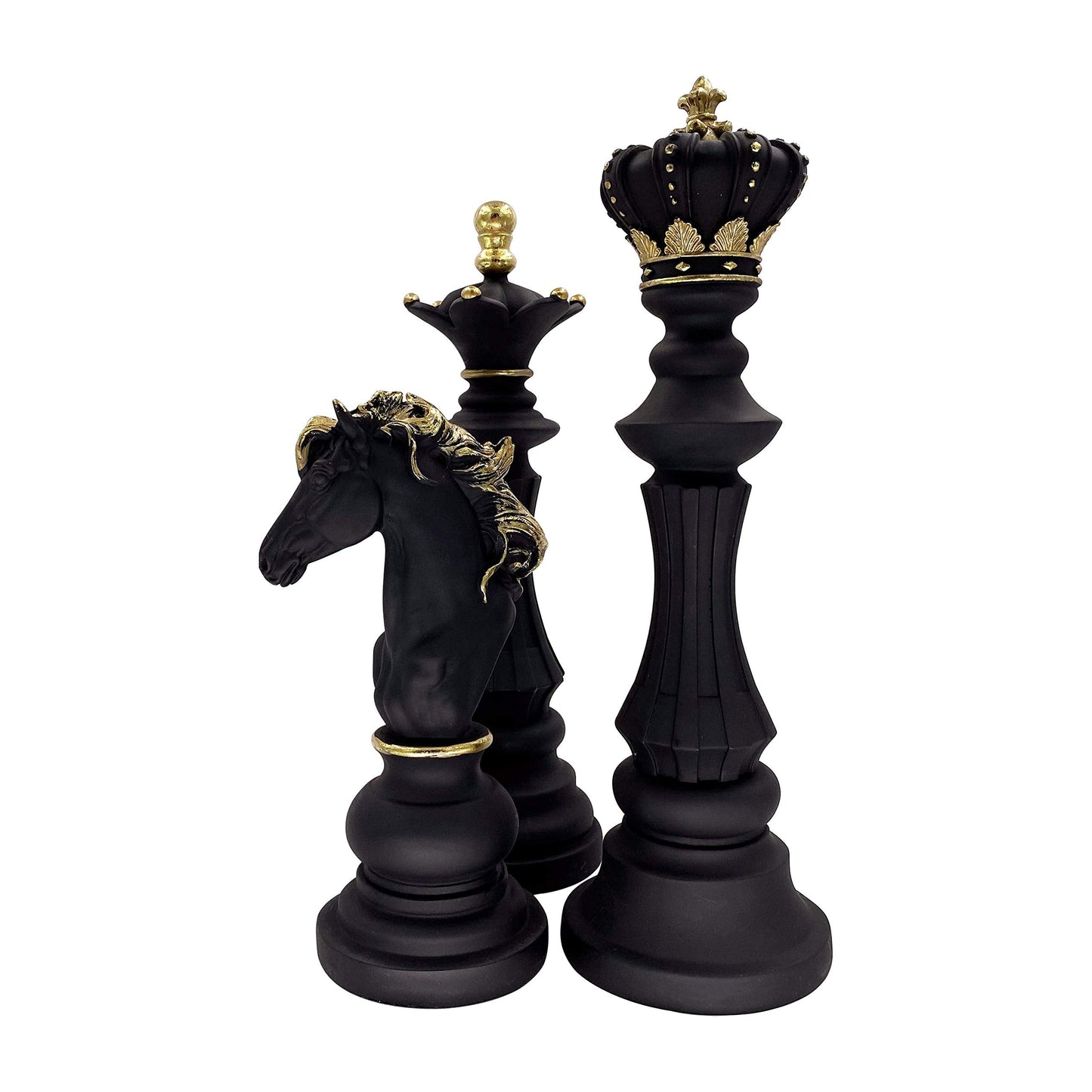 LOOYAR Three Pack Chess King Queen Knight Statue Sculpture Ornament Collectible Figurine for Home Office Desk Table Decoration Gift