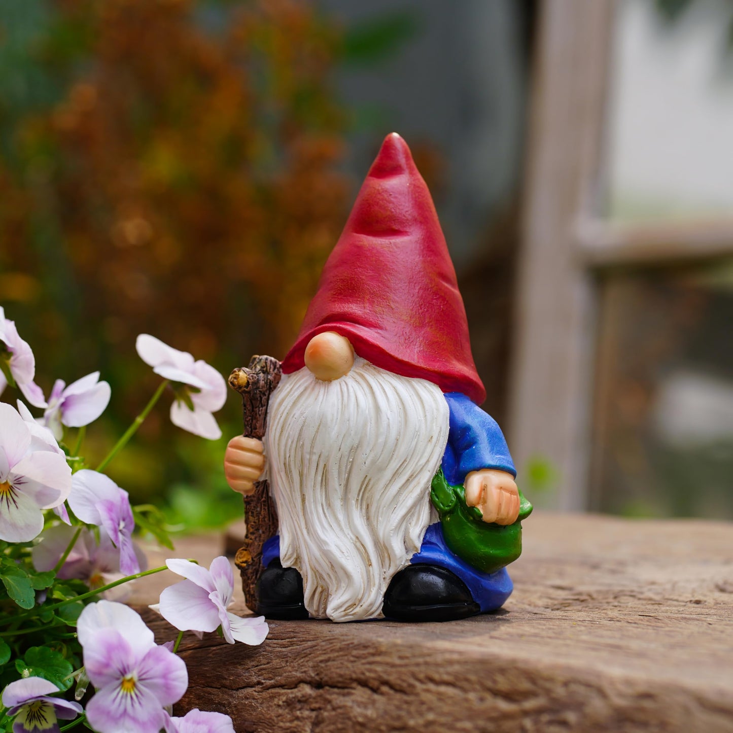 Hand-Painted Traveler Resin Garden Gnome Statue 6.1in - Whimsical Explorer Figurine for Outdoor & Indoor Decor - Weather Resistant Gnome with Staff & Satchel for Patio, Yard, Lawn, Home & Gift