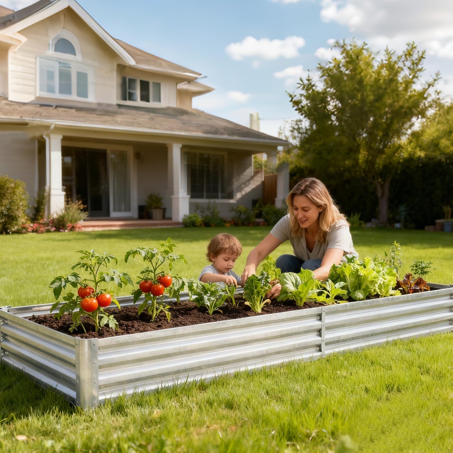 DUMOS 8x4x1ft Galvanized Raised Garden Bed with Cover, Planter Box Outdoor for Deep-Rooted Herbs/Flowers/Vegetables, Open Base Metal Garden Bed Mini Greenhouse for Patio/Balcony/Backyard, Silver