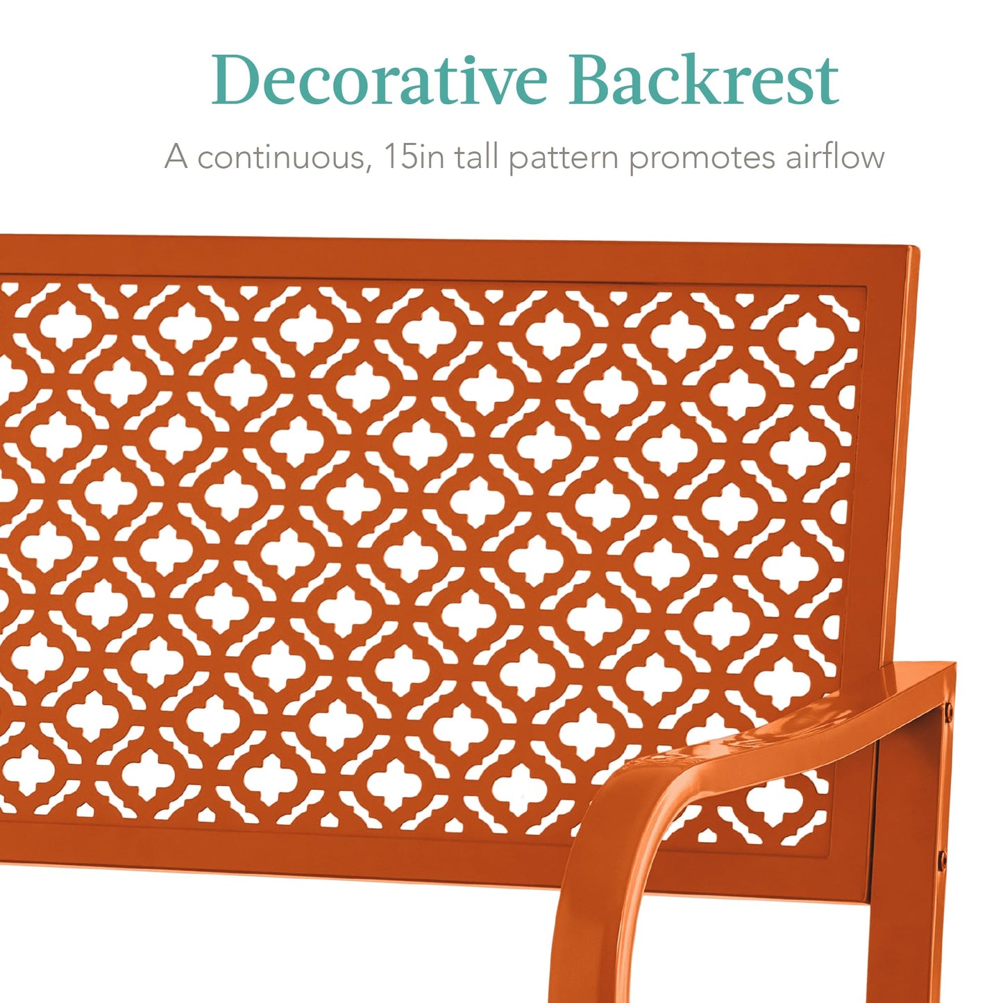 Best Choice Products Outdoor Bench 2-Person Metal Steel Benches Furniture for Garden, Patio, Porch, Entryway w/Geometric Backrest, 790lb Capacity - Carrot