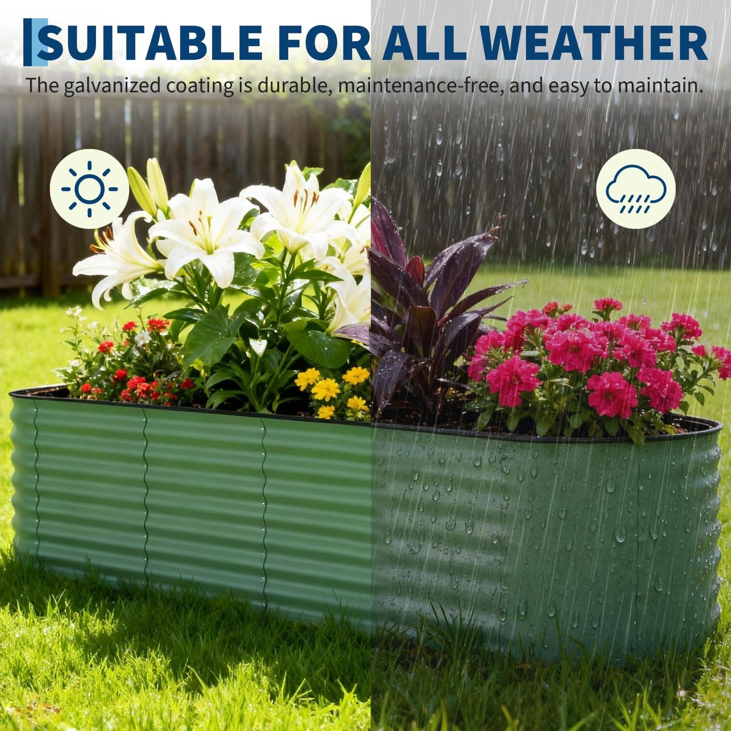 GarveeLife 8x2x2 ft Galvanized Raised Garden Bed - 24“ Tall Metal Planter Box for Vegetables, Flowers, Herbs, Rust-Resistant Outdoor Garden Box, Easy Assembly Raised Beds for Gardening, Green