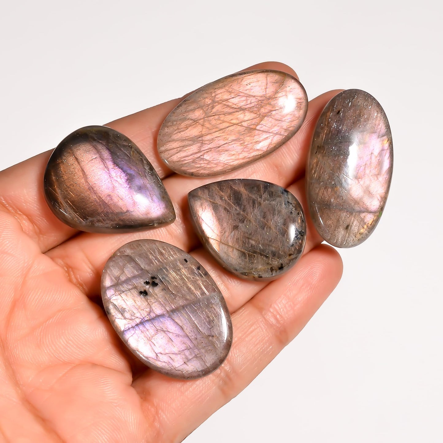 Gemkora AAA+ 5pcs, (20-30mm) Big Purple Labradorite Mix Gemstones Cabochons, Jewelry Making Loose Stones, Polished Gems, DIY, Wire Wrapping, Healing Crystals, Bulk Gemstone Deal