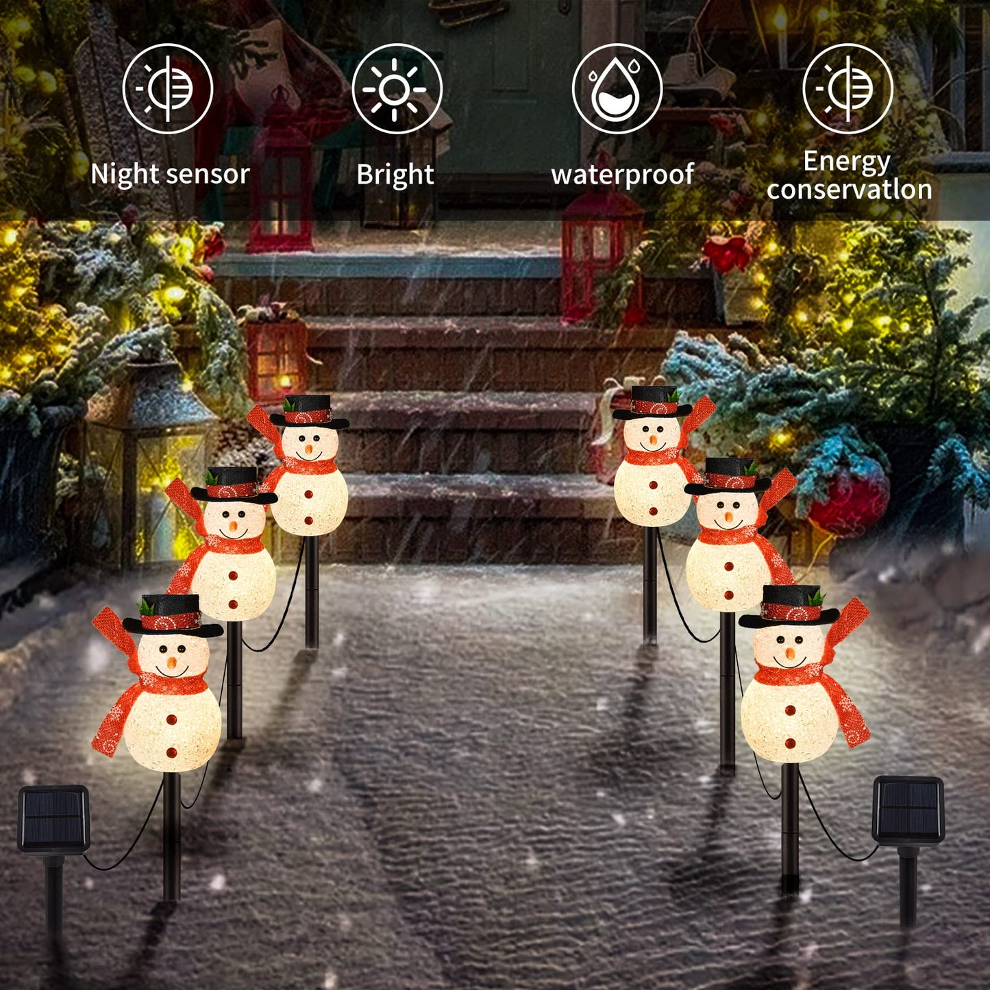 LIGHTSHINE 3PCS Snowman Shape Solar Christmas Lights Decorations, Solar Landscape Pathway Stakes Lights, Outdoor Christmas Decor for Garden, Yard, Patio, Porch (Warm White)