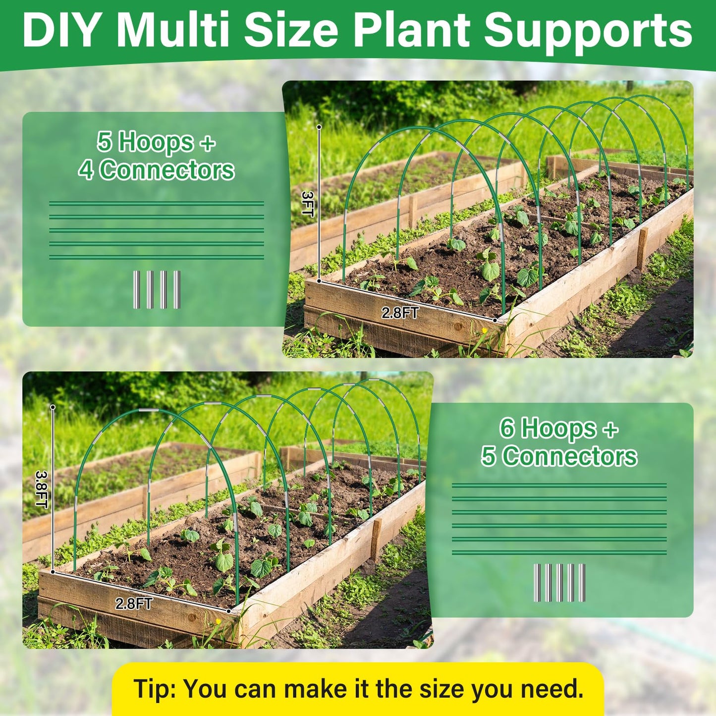 Sunwinx Garden Mesh Netting Kit for Raised Beds, 10x33FT Ultra Fine Mesh Netting&6 Sets 8FT Fiberglass Garden Hoops, Insect Netting Row Cover, Pest Barrier Protection for Vegetable Fruits Flowers