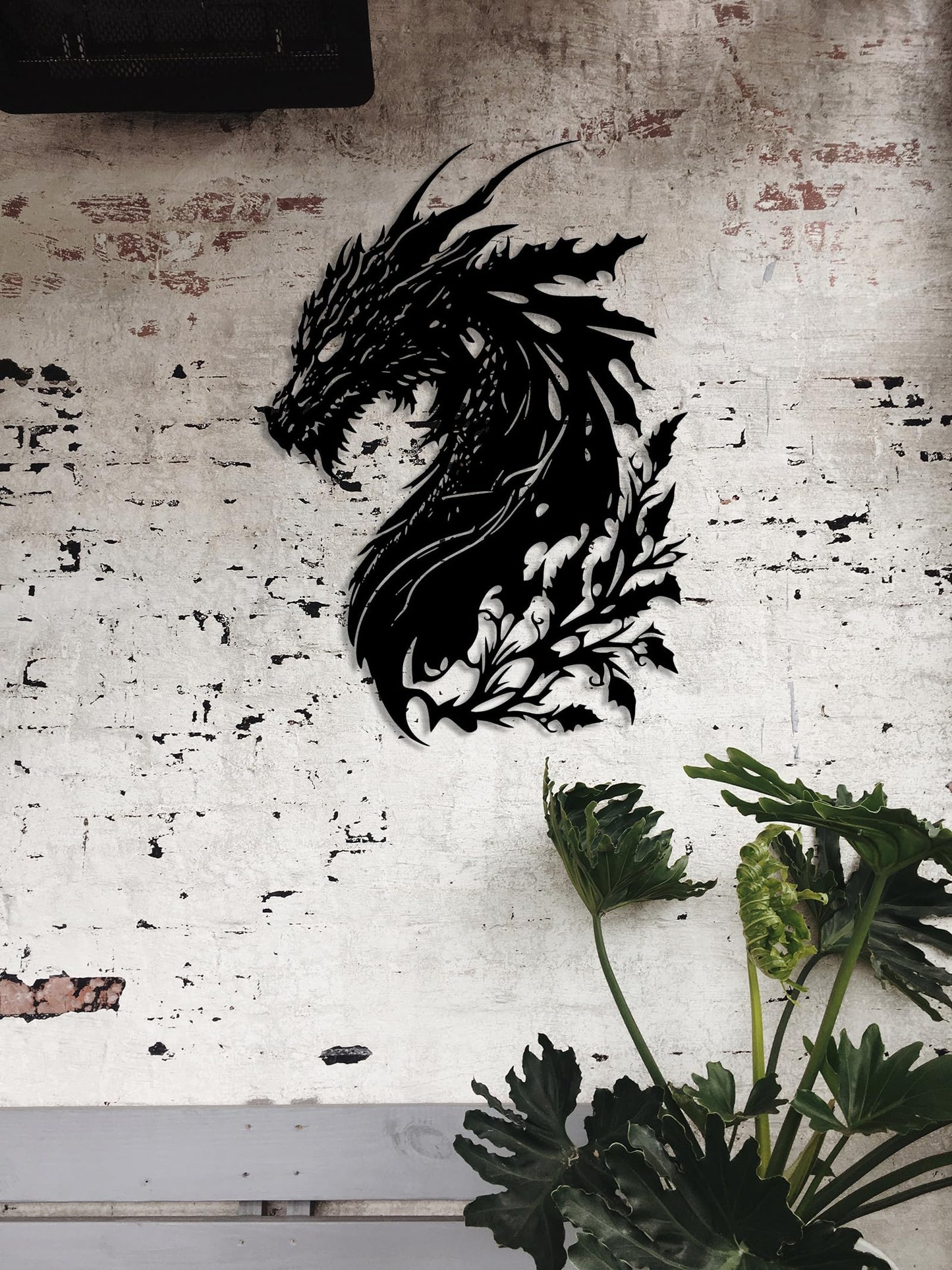 Benziso Dragon Metal Wall Art Medieval Decor Fantasy Decorations for Living Room Bedroom Office Man Cave Decor for Men Dragon Lover's Gifts (14.2 In X 11.4 In Black