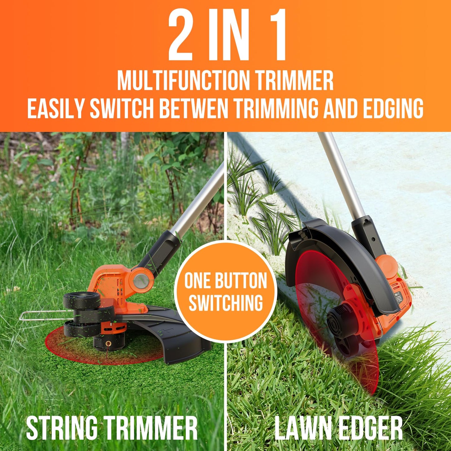 VARSK 12 Inch 20V Cordless Weed Wacker with Automatic Line Feed, 2 in 1 String Trimmer and Edger, Includes 2 X 2.0Ah Batteries/1 X Charger/6 X Replacement Spools, Weed Eater for Lawn, Garden, etc