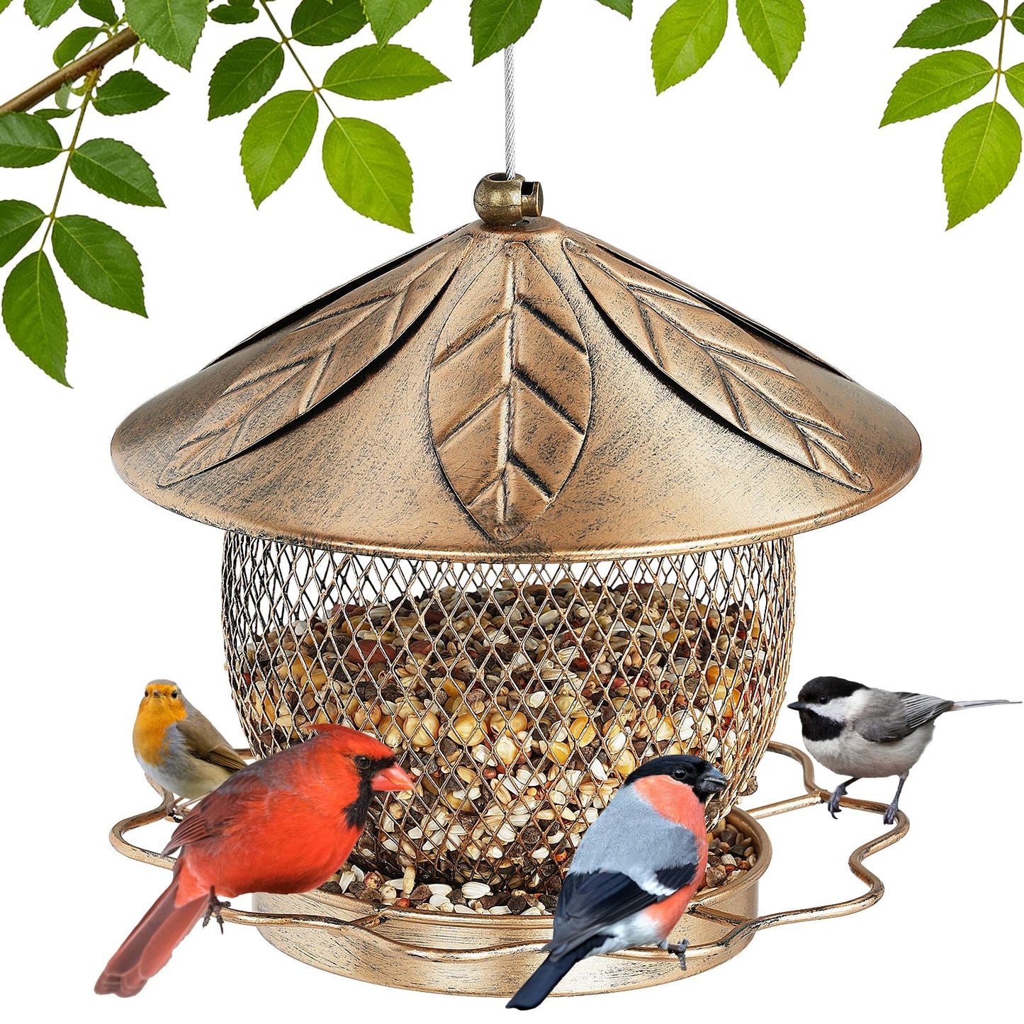 MYITYARD Bird Feeder for Outdoors Hanging, Heavy Duty Metal Wild Bird Feeders, 3 lbs Seed Feeder for Outside Garden Yard Decor, Attracting Cardinals Bluebird