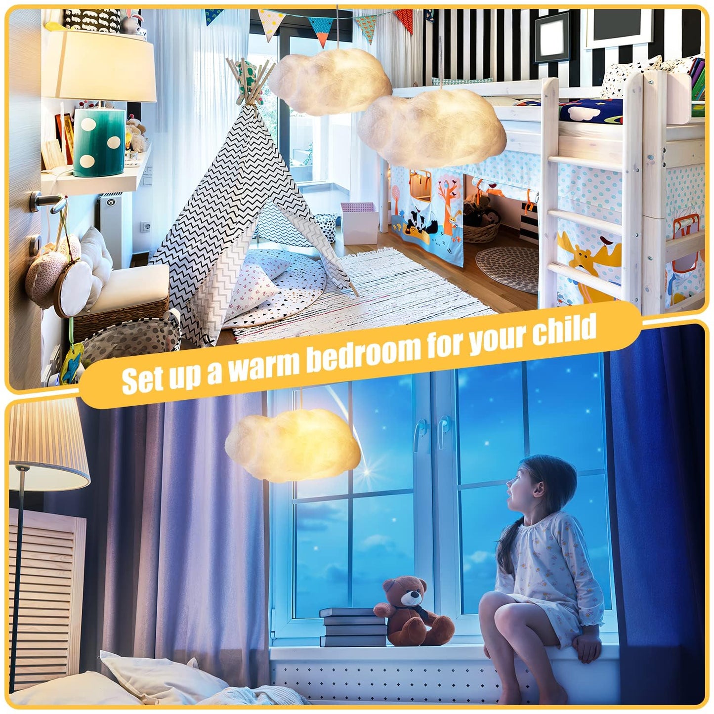 Funteam Modern Floating White Cloud Pendant Hanging Light Nordic Cotton Ceiling Light Fixture Girls Children's Living Room Bedroom Hotel Lobby Restaurant Clothing Store Chandelier (15.7Inch)