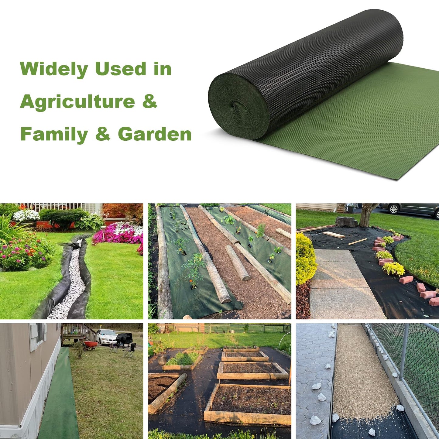 EnonGarden 3x100ft Weed Barrier Fabric & Landscape Fabric,Green Black Heavy-Duty Non-Woven Ground Cover, Easy Setup Weed Control Mat for Garden, Yard, Farm, Orchard, Fruit Trees