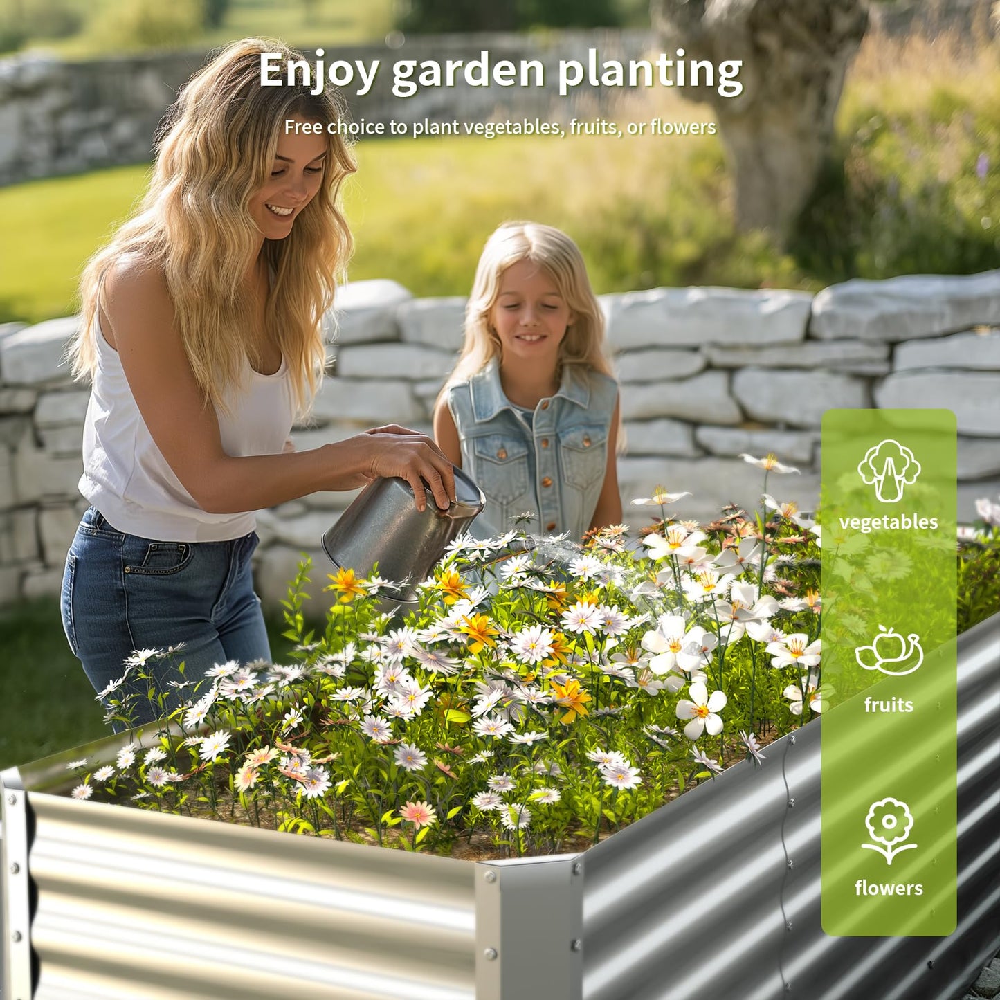 Reachible 8x2x2FT Galvanized Raised Garden Beds Outdoor,Planter Raised Beds for Gardening, Vegetables, Flowers,Large Metal Garden Box,Deep Plant Flower pots Outdoor (Galvanized, 1Pack)