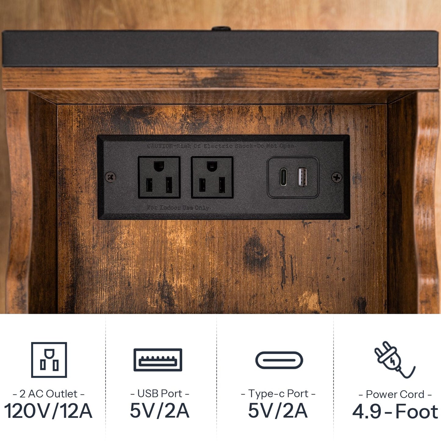 HOOBRO End Table with Charging Station, Narrow Side Table, Flip Top Nightstand with USB Ports and Outlets, Bedside Tables with Shelf for Small Spaces, Living Room, Rustic Brown BF341BZ01