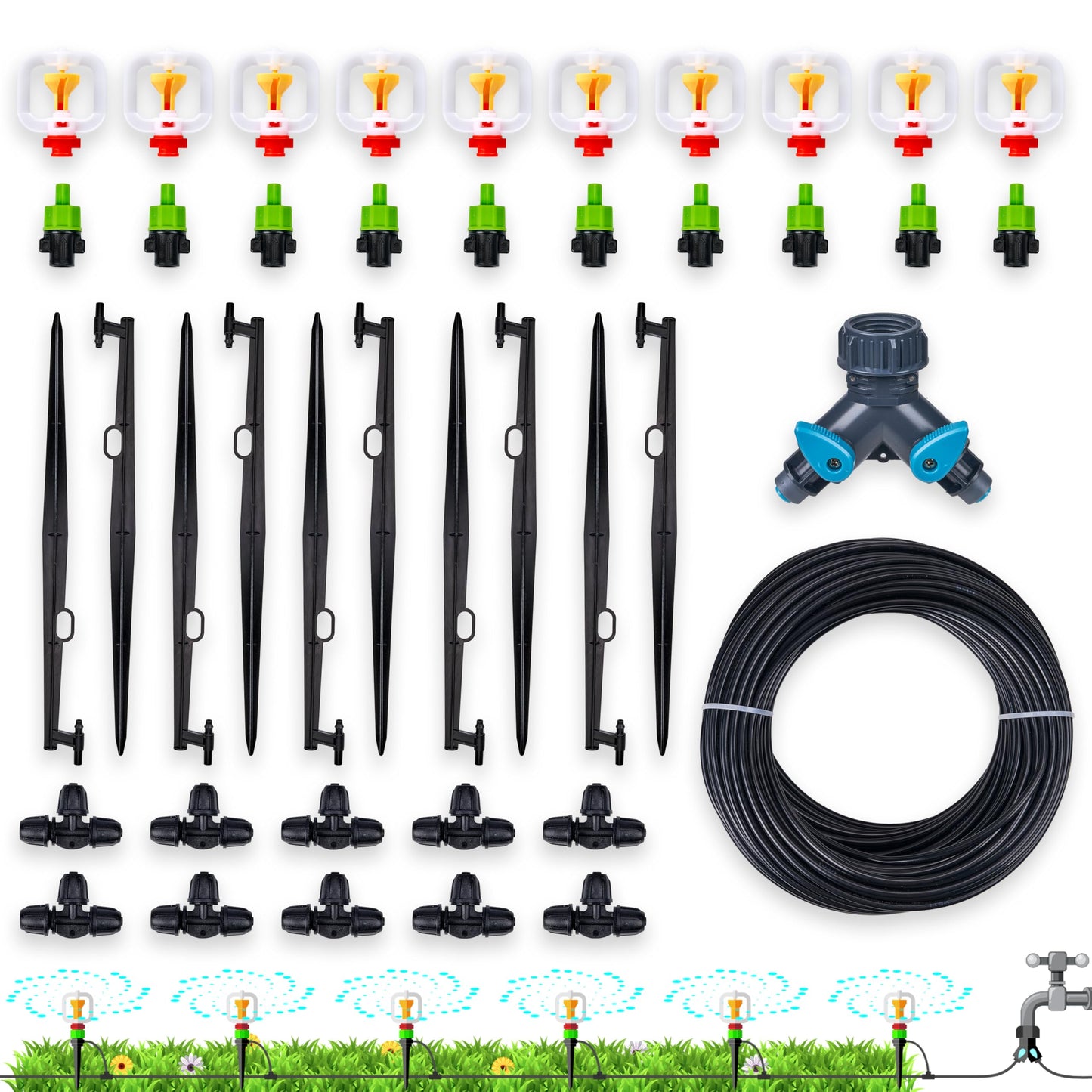 HIRALIY 360° Micro-Spray Garden Irrigation System 100FT, New Garden Watering System, Saving Water Automatic Irrigation Equipment for Patio Lawn
