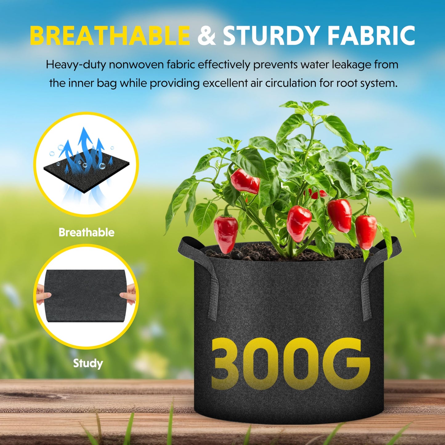 iPower 10-Pack 10-Gallon Grow Bags Nonwoven Fabric Pots Aeration Container with Strap Handles for Garden and Planting, 10 Gallon, Black