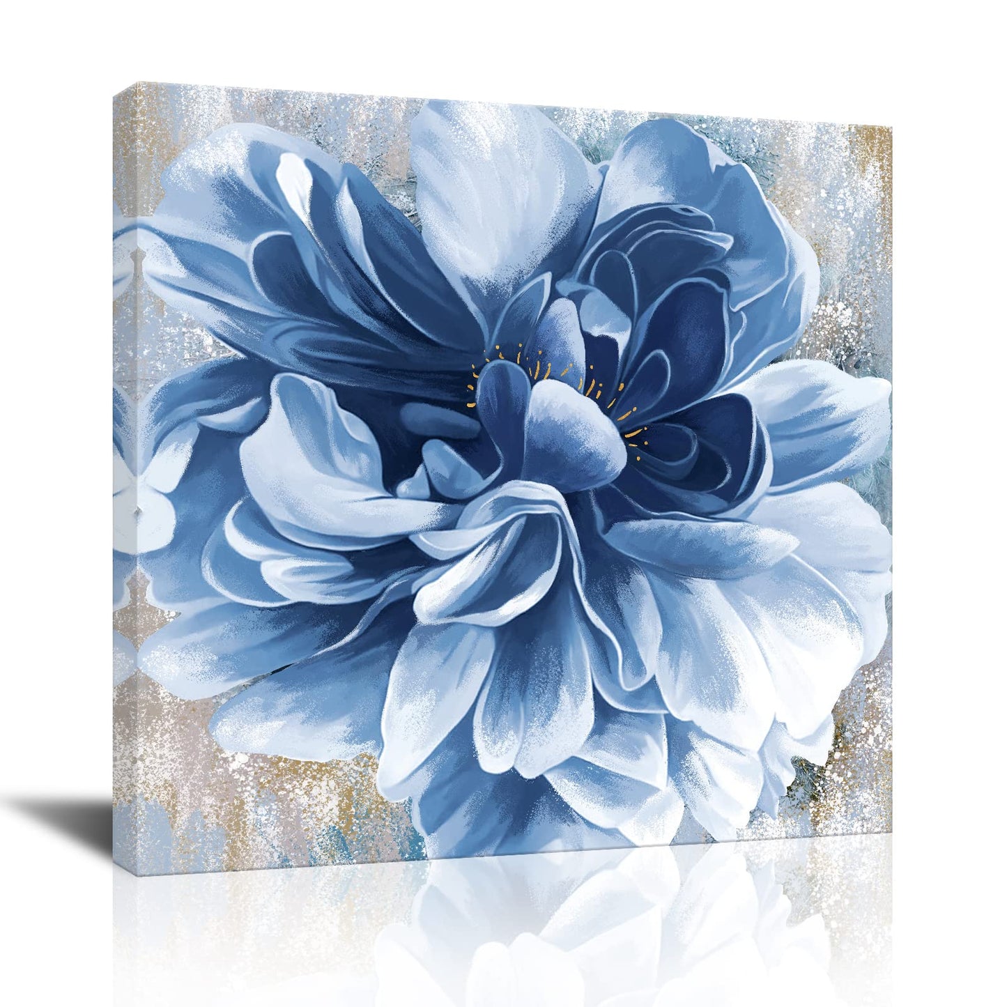 Blue Flower Wall Art,Navy Blue Floral Canvas Print Nature Scenery Wall Art for Living Room Bedroom Wall Painting Decoration Modern Artwork