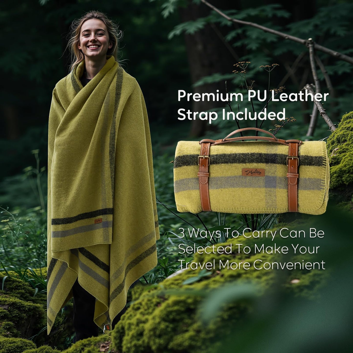 Molithe 100% Wool Blanket, 62" x 86", Warm, Thick, Washable, Military Wool Blanket, Great for Camping, Outdoors, Sporting Events, Survival Kits