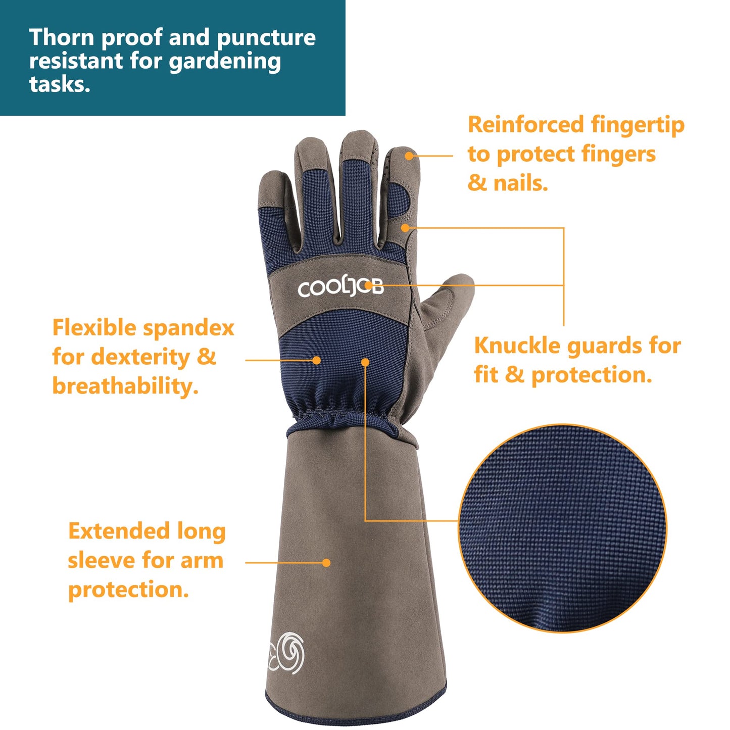 COOLJOB Thorn Proof Rose Pruning Garden Gloves for Men, Long Sleeve Padded Yard Work for Bush, Blackberry, Cactus, Heavy Duty/Puncture Resistant/Machine Washable, Xlarge, Navy