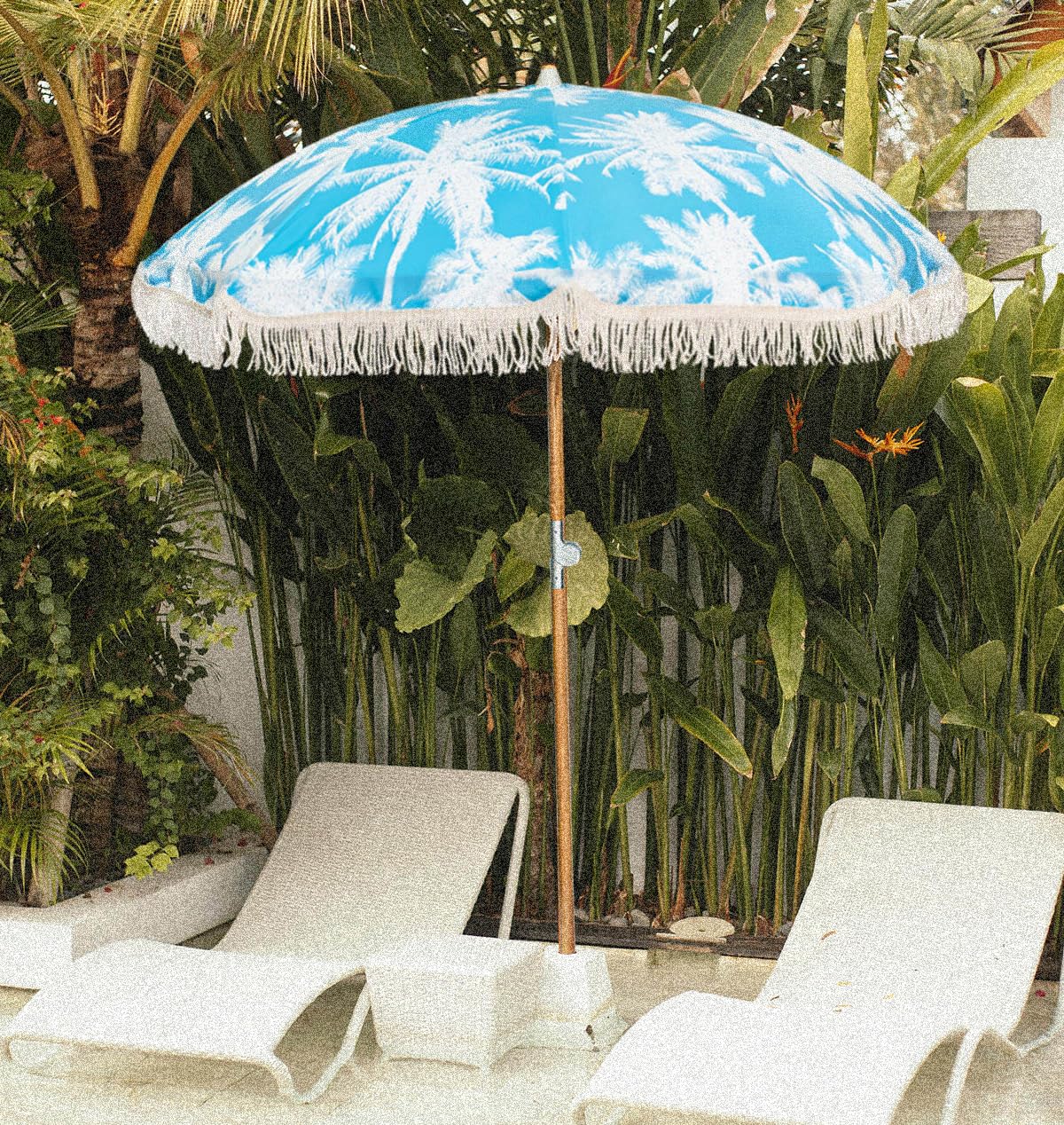 STANDERECT 6.5Ft Boho Beach Umbrella with Fringe, Tassel Umbrellas with Tilting Wood Pole & Carrying Bag, UPF 50+ for Beach (Palm)