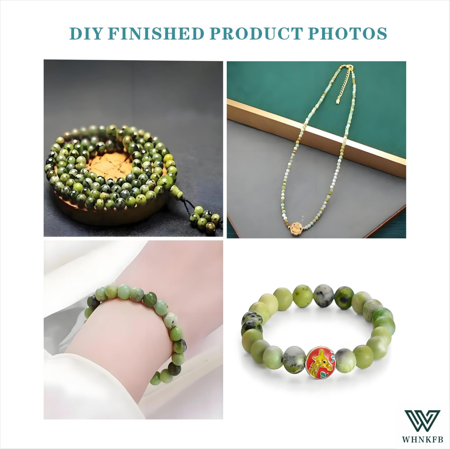 WHNKFB 8mm 50PCS Natural Green Opal Round Beads, Translucent Loose Gemstone Beads for Jewelry Making Craft - 4mm 6mm 8mm 10mm Options with Free Elastic Cord