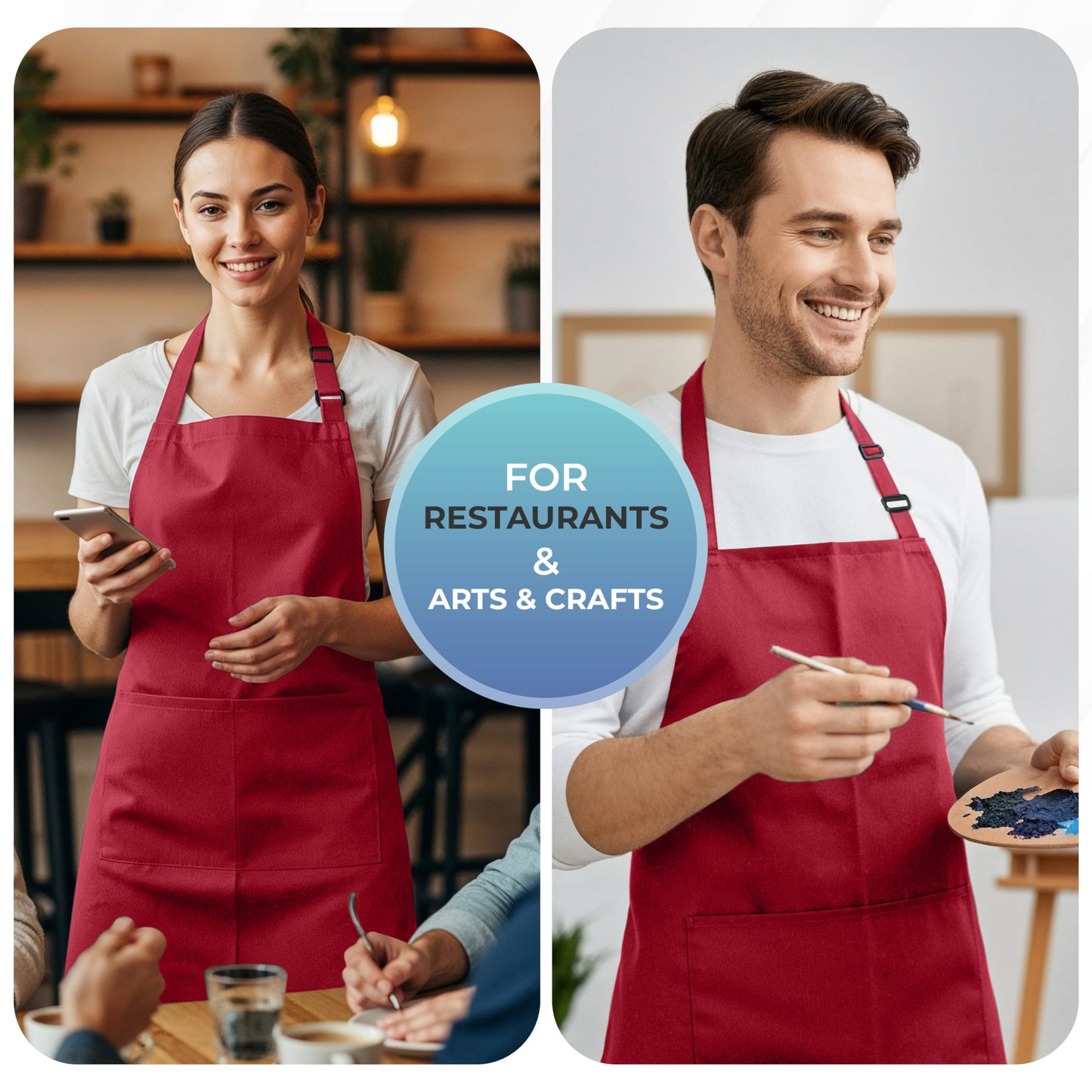 Utopia Kitchen 4 Pack Bib Apron Adjustable with 2 Pockets, Water and Oil Resistant, Cooking Kitchen Chef Apron for Women Men, Red
