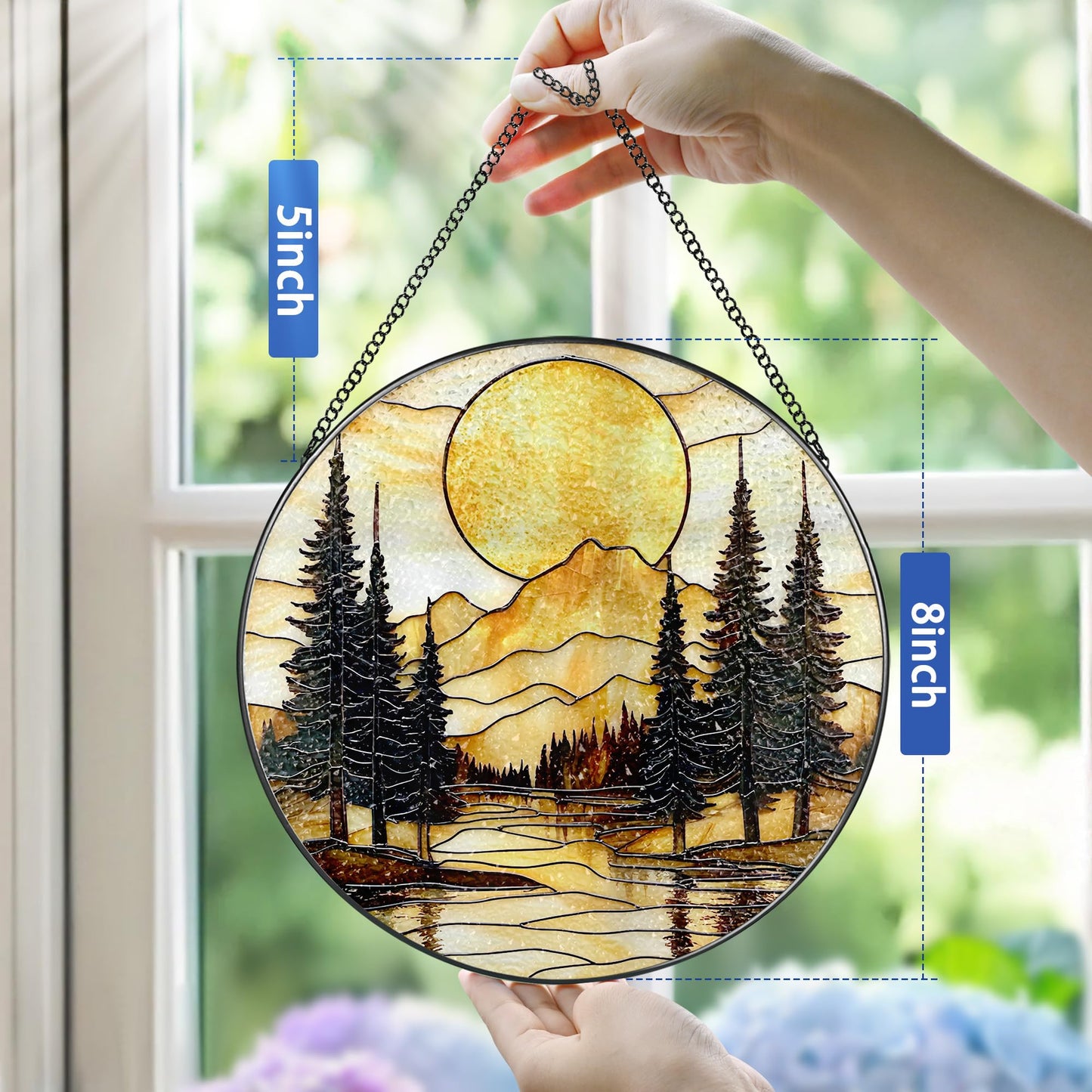 8-Inch Stained Glass Ornament, Stained Glass Window Hanging, Window Hanging Decor Suncatcher, Mountain Sunset Ornament | Holiday, Mother’s Day, Housewarming | Gifts for Nature Lovers, Friend & Family