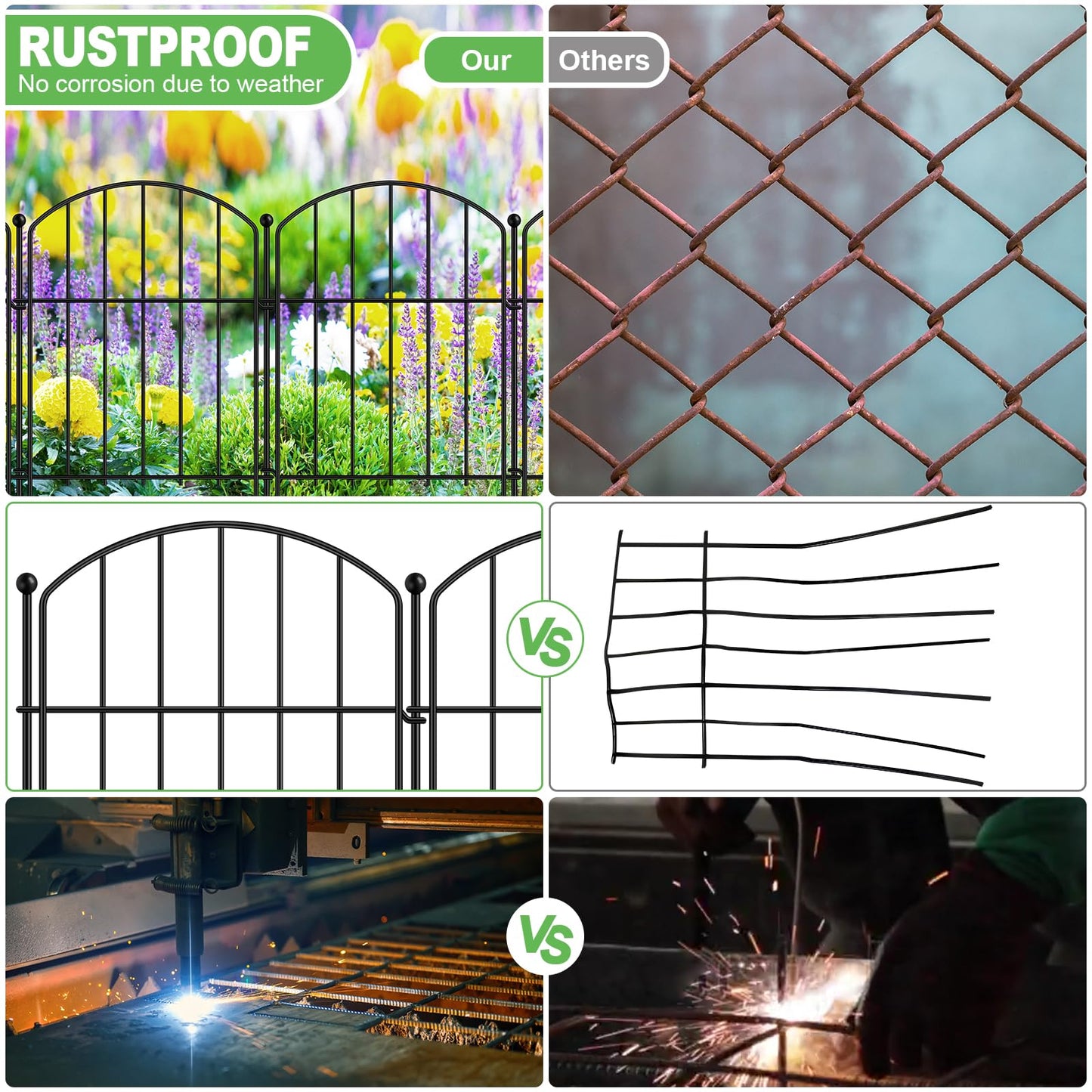 Decorative Garden Fence 17in x 10ft, 10 Pack Rustproof Metal Animal Barrier Fence, Arched Flower Bed Edge Decorative Rabbit and Dog Ground Defense No-Dig Fence for Patio Patio Outdoor