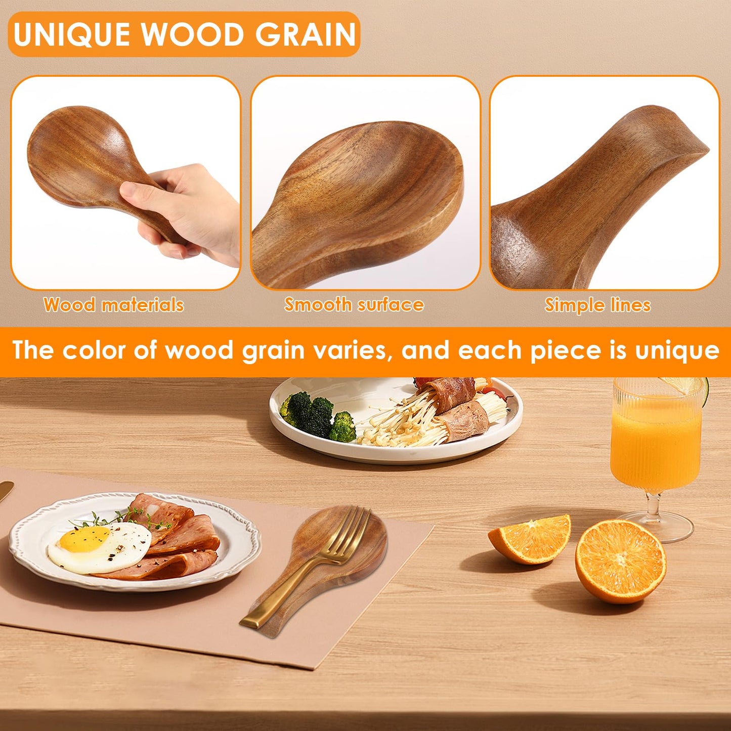 2 Pcs Acacia Wood Spoon Rest 6.7''x3.5'' for Stove Top Bamboo Holder Spatula Kitchen Multipurpose Cooking Counter Spoon Holder for Countertop, Modern and Rustic for Farmhouse as a Dining Table Decor